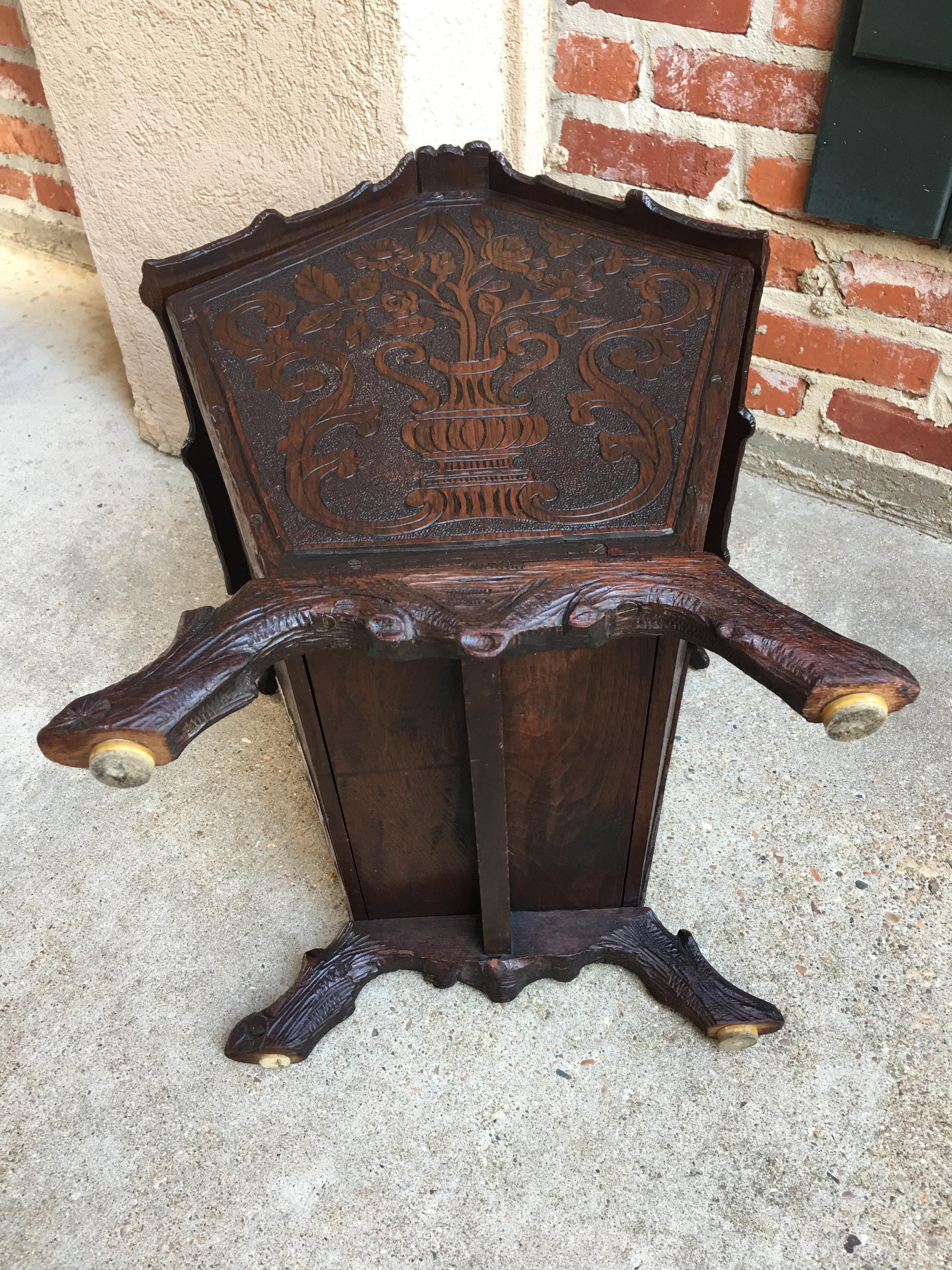 Antique French Carved Oak Black Forest Canterbury Box Stand Sheet Music Magazine 5