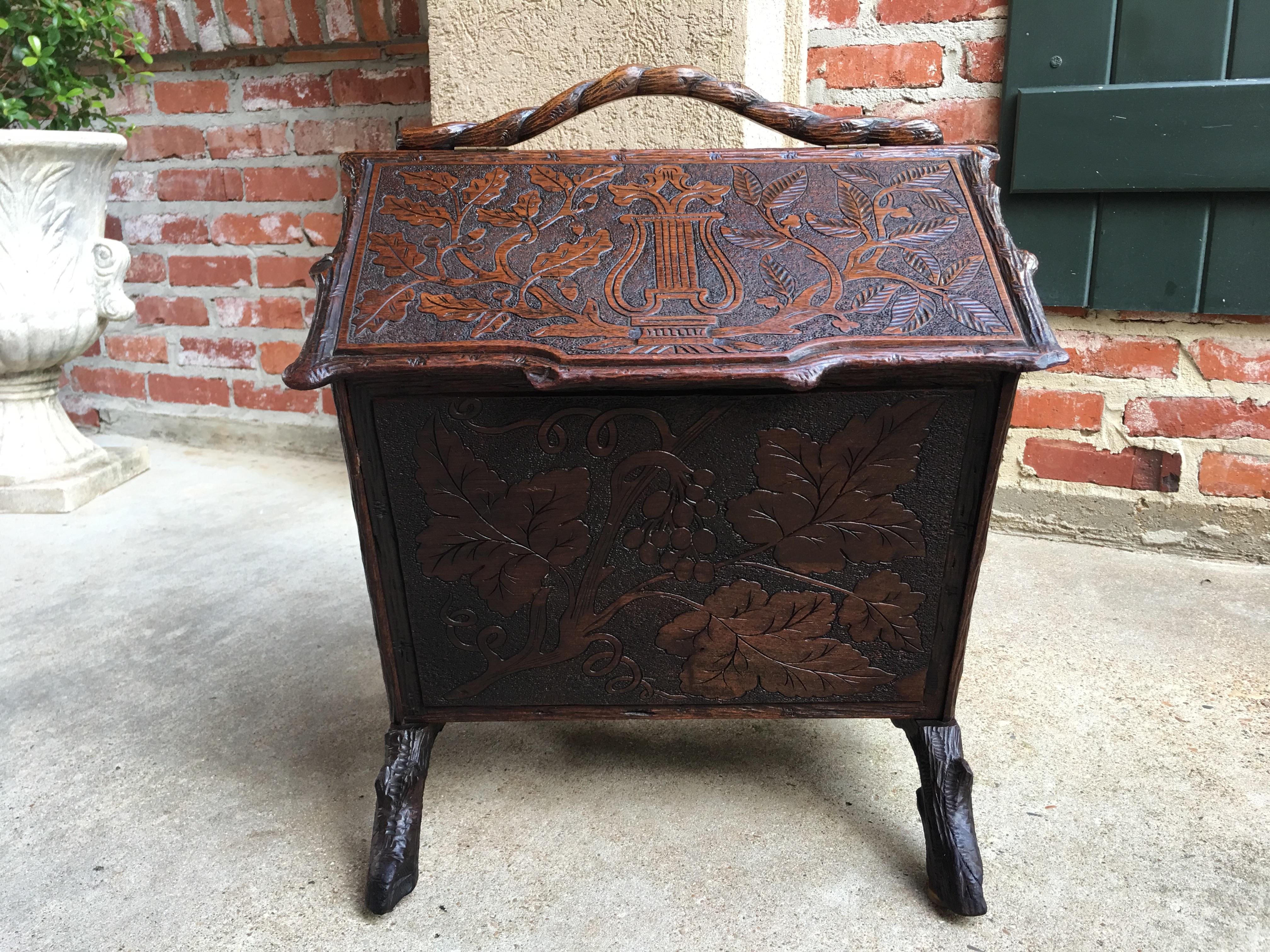 Hand-Carved Antique French Carved Oak Black Forest Canterbury Box Stand Sheet Music Magazine