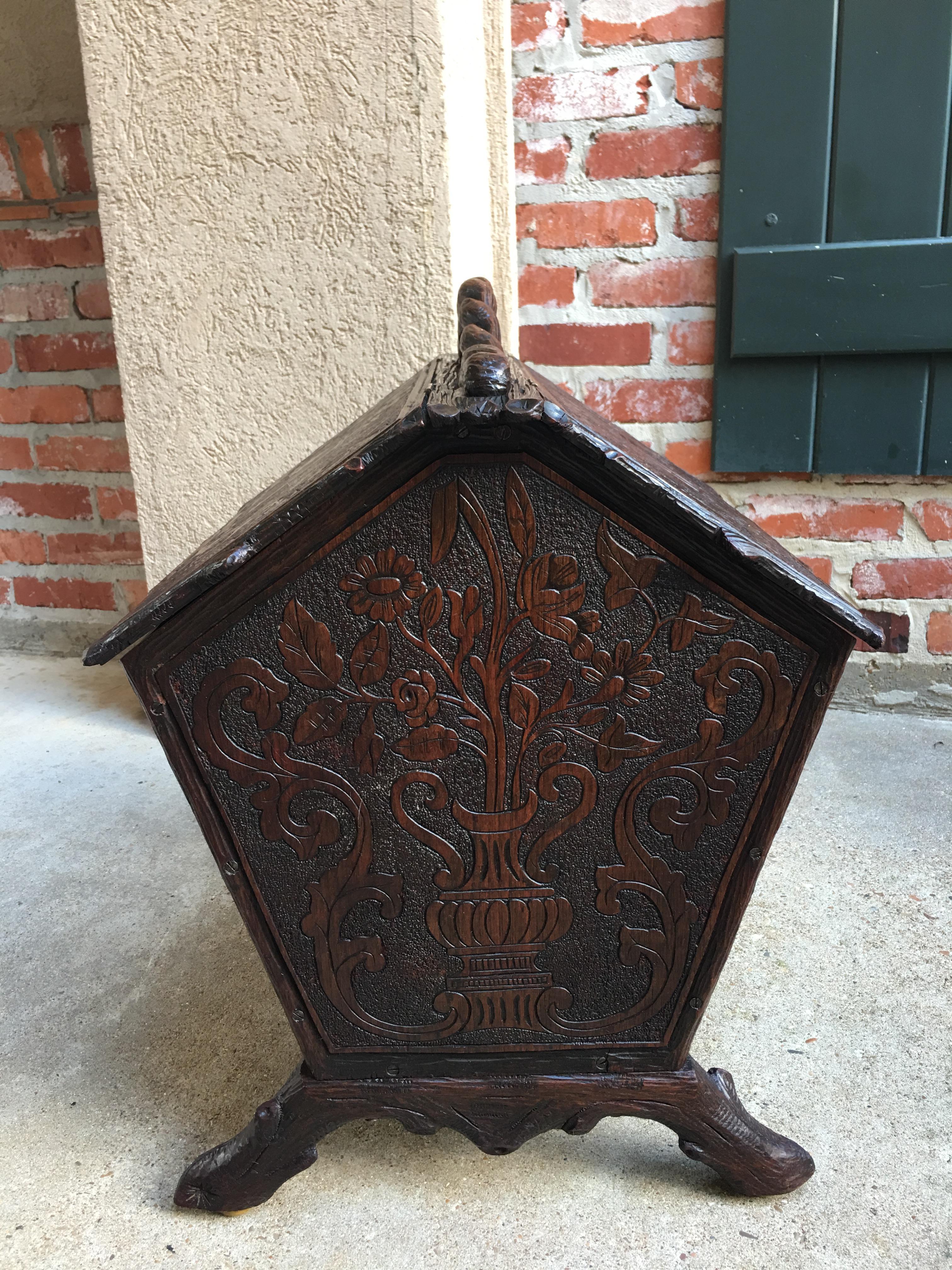 Wood Antique French Carved Oak Black Forest Canterbury Box Stand Sheet Music Magazine