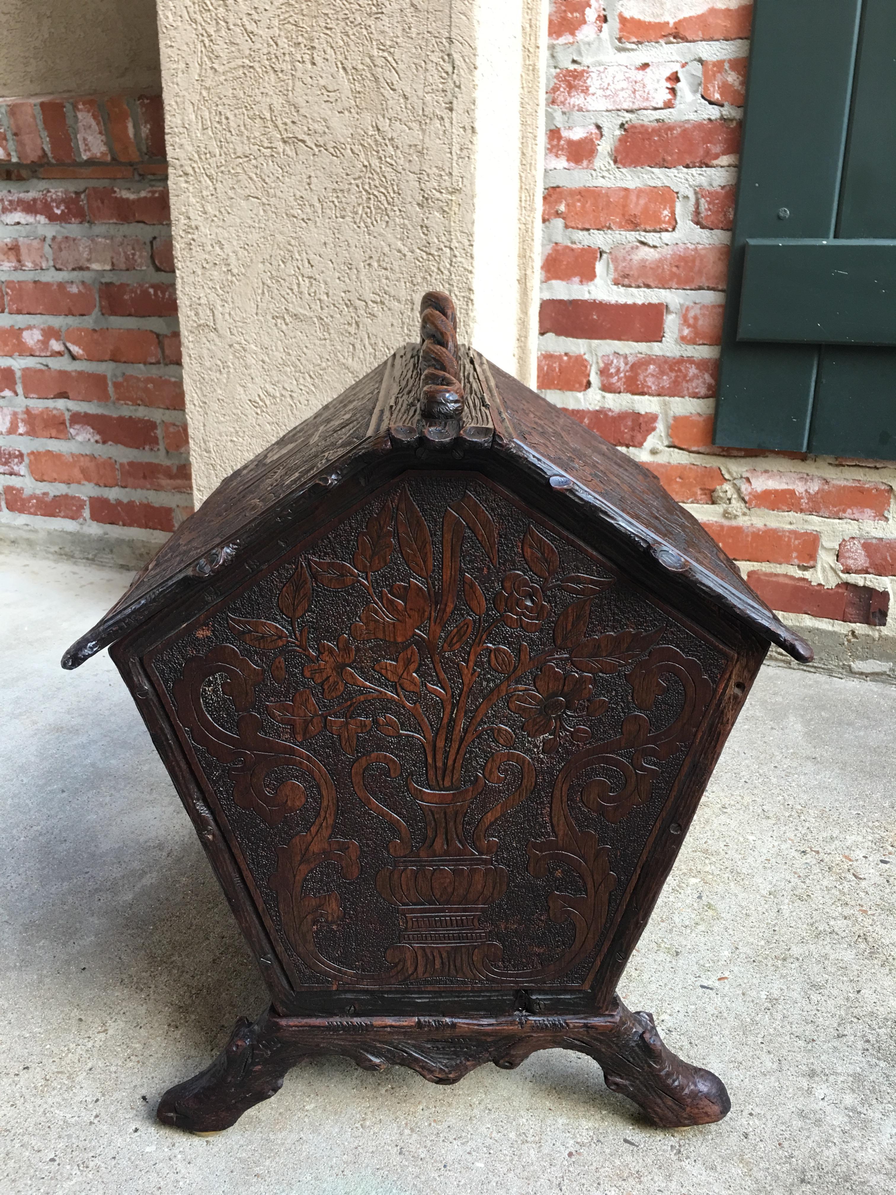 Antique French Carved Oak Black Forest Canterbury Box Stand Sheet Music Magazine 1
