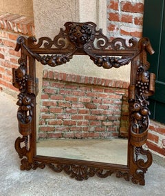 Antique French Carved Oak Black Forest Wall Mirror Large Frame Celtic Cross