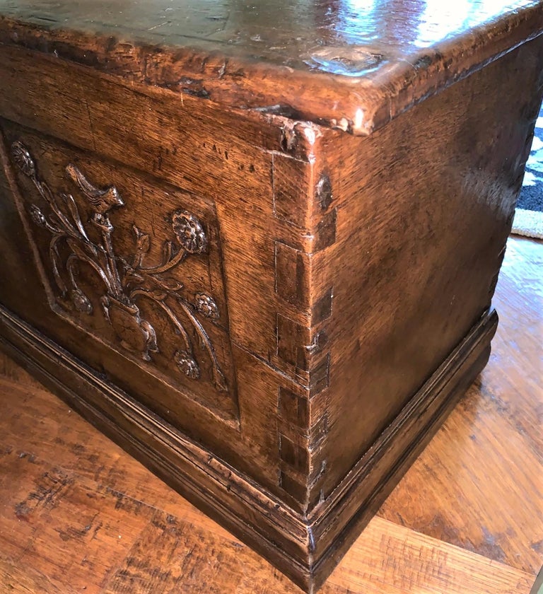 Antique French Carved Oak Blanket Chest For Sale at 1stDibs