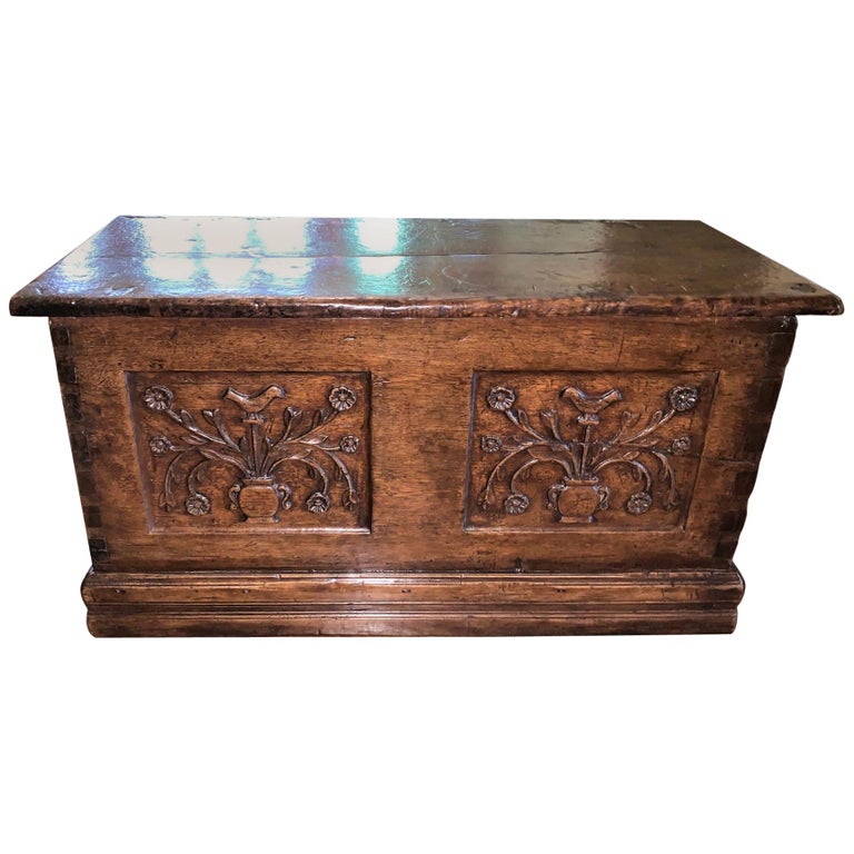 Antique French Carved Oak Blanket Chest For Sale at 1stDibs