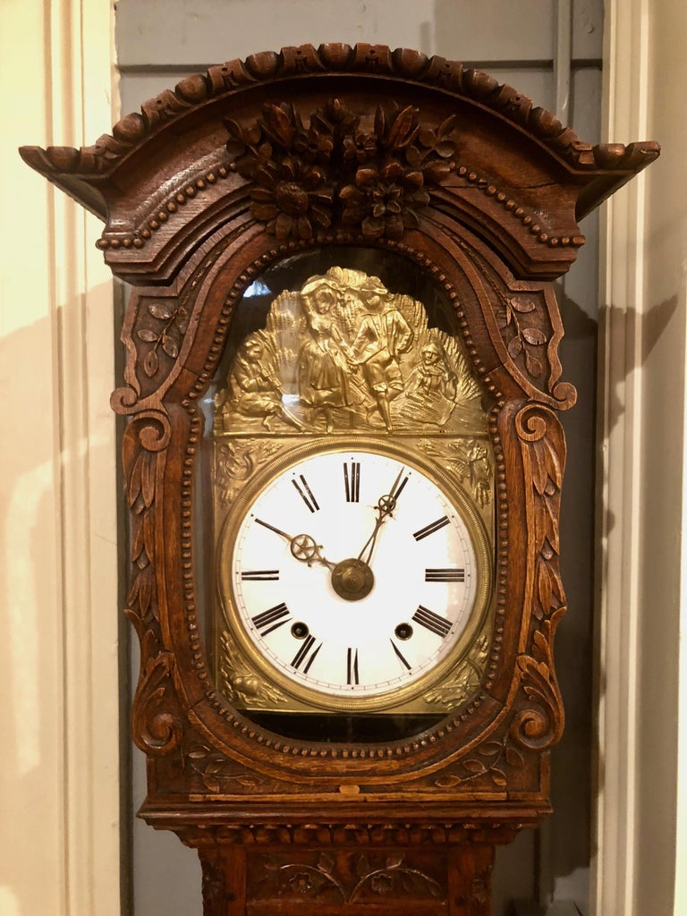 Antique French Carved Oak "Brittany" Grandfather Clock at 1stDibs