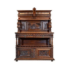 Antique French Carved Oak Brittany Server, circa 1880