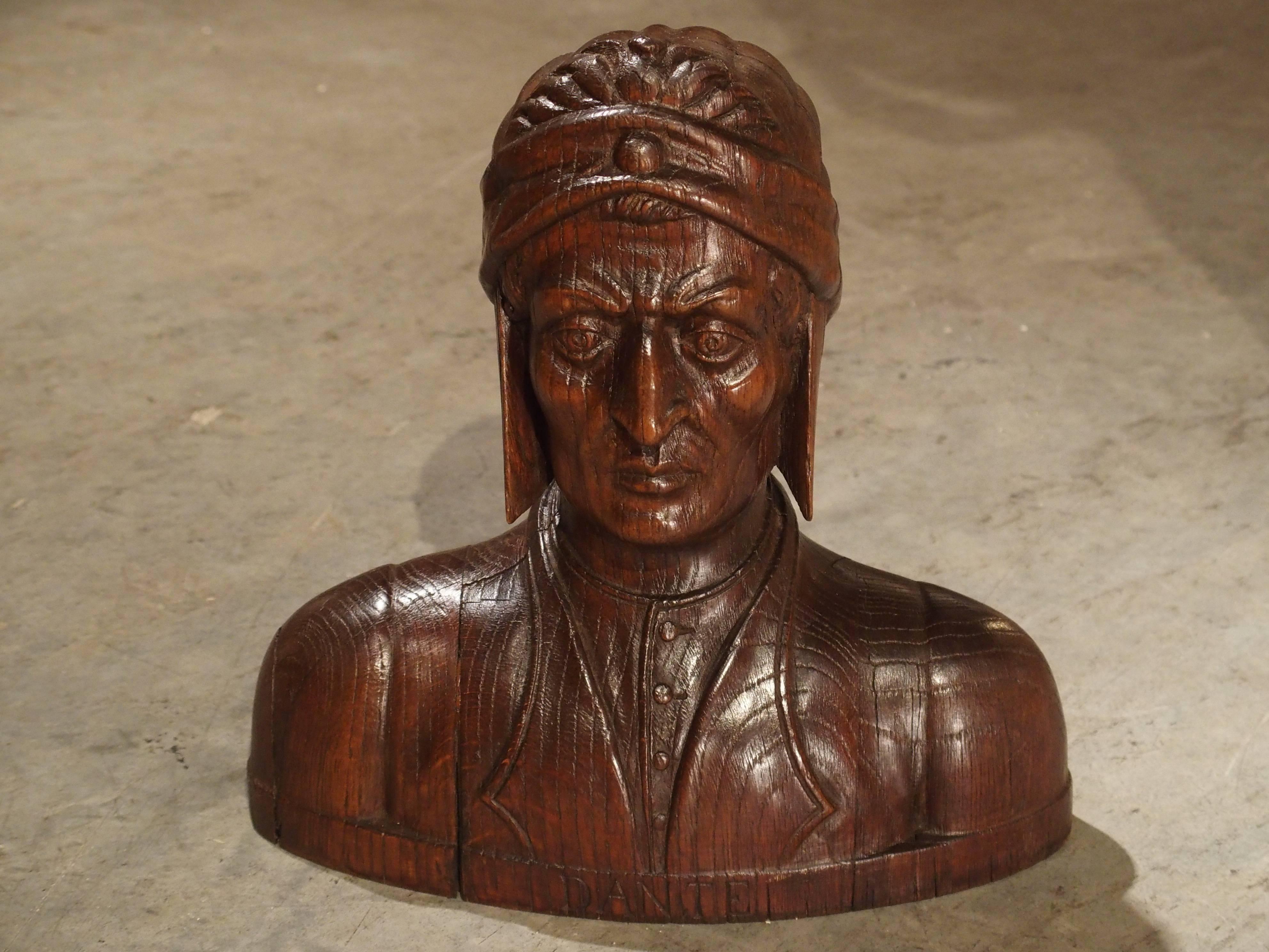 Antique French Carved Oak Bust of Dante, 19th Century 6