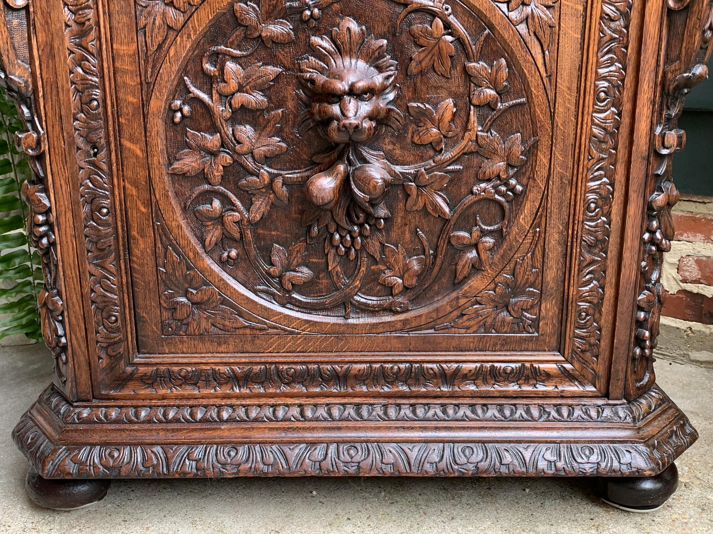 Antique French Carved Oak Cabinet Bookcase Renaissance Lion Black Forest Vitrine 12