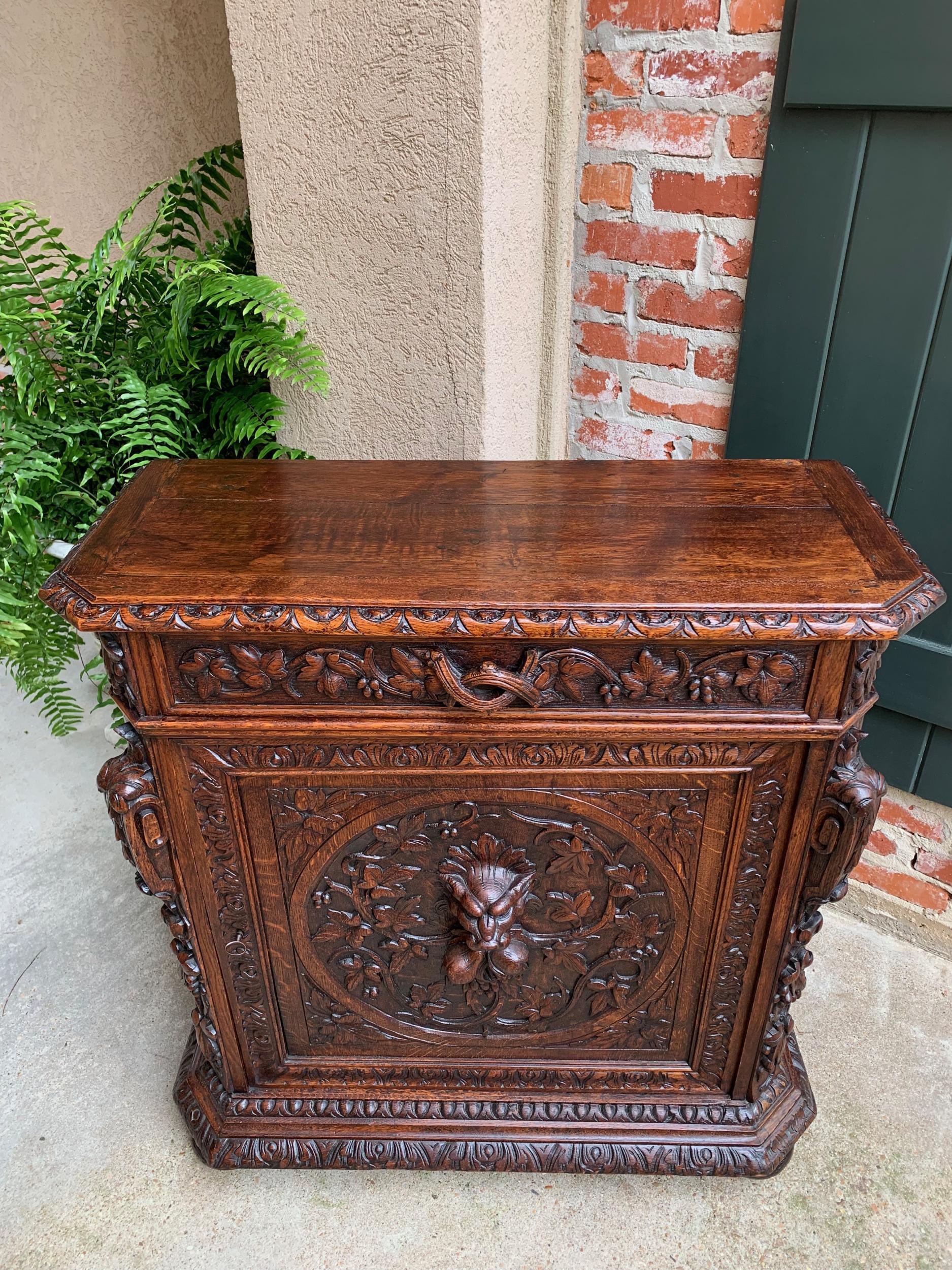 Antique French Carved Oak Cabinet Bookcase Renaissance Lion Black Forest Vitrine 14