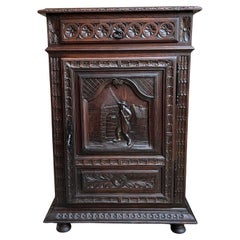 Antique French Carved Oak Cabinet Breton Brittany Cocktail Sideboard Server