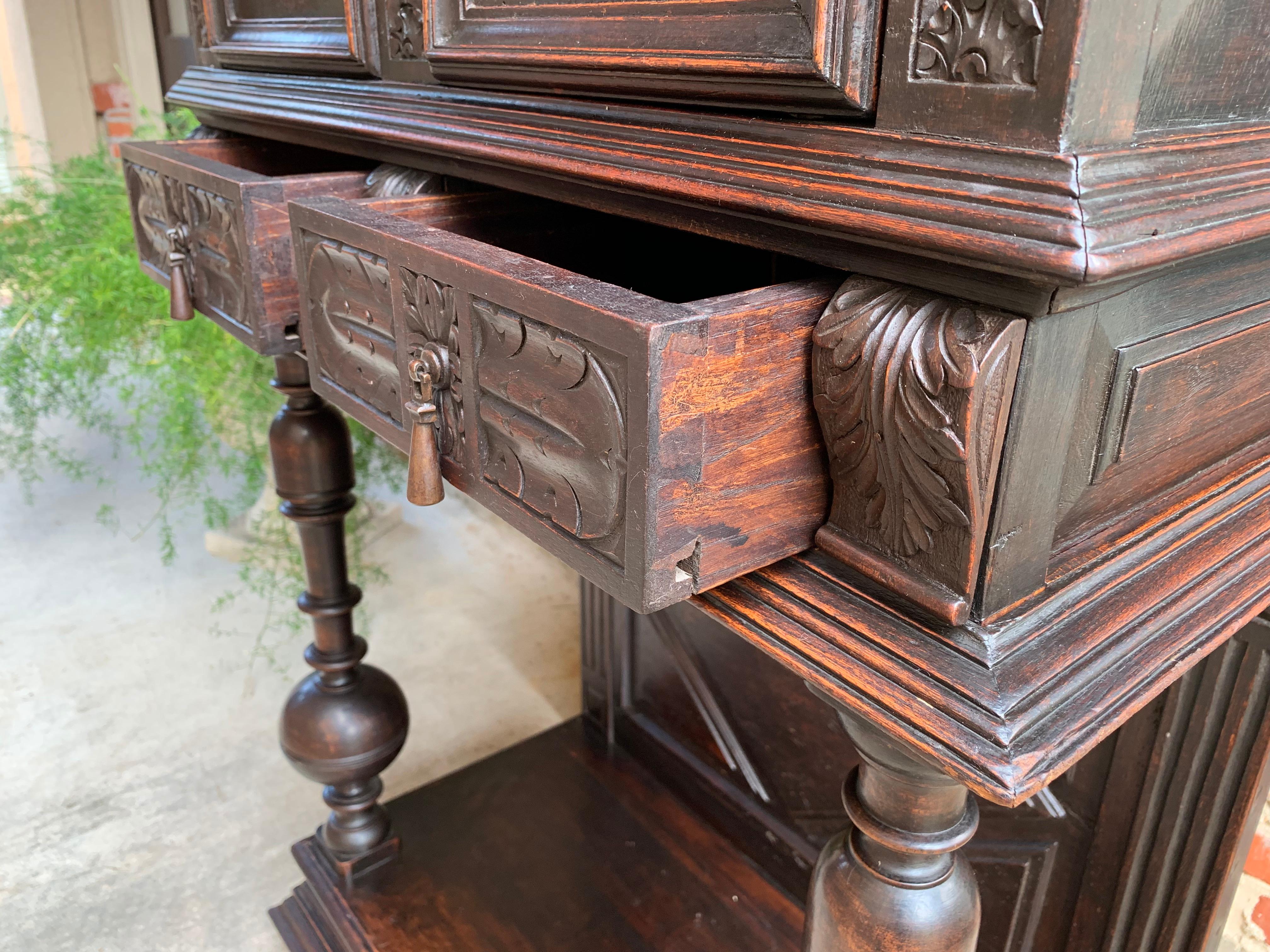 Antique French Carved Oak Cabinet Vestment Bookcase Renaissance Archer Warrior 9