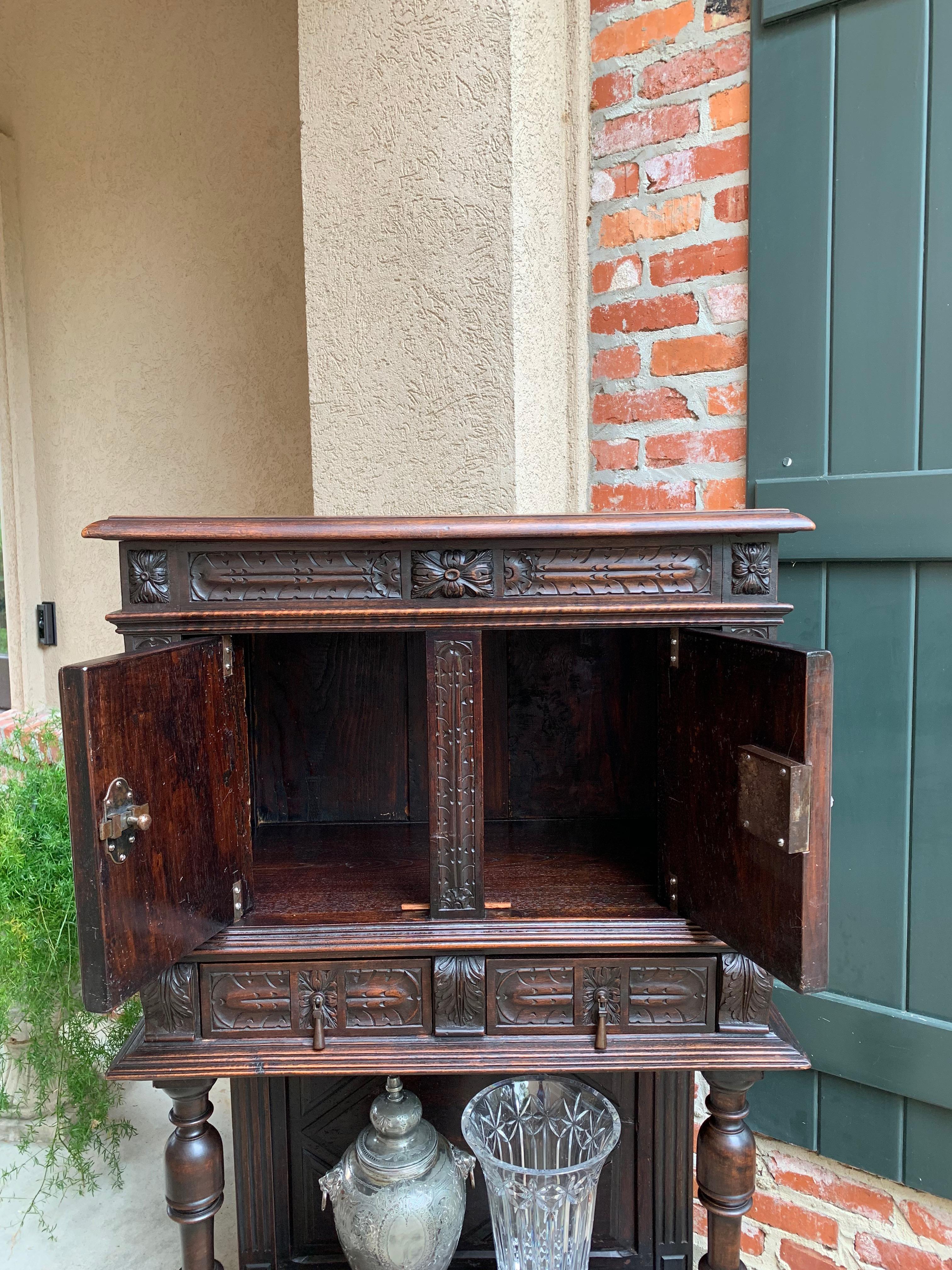 Antique French Carved Oak Cabinet Vestment Bookcase Renaissance Archer Warrior 11