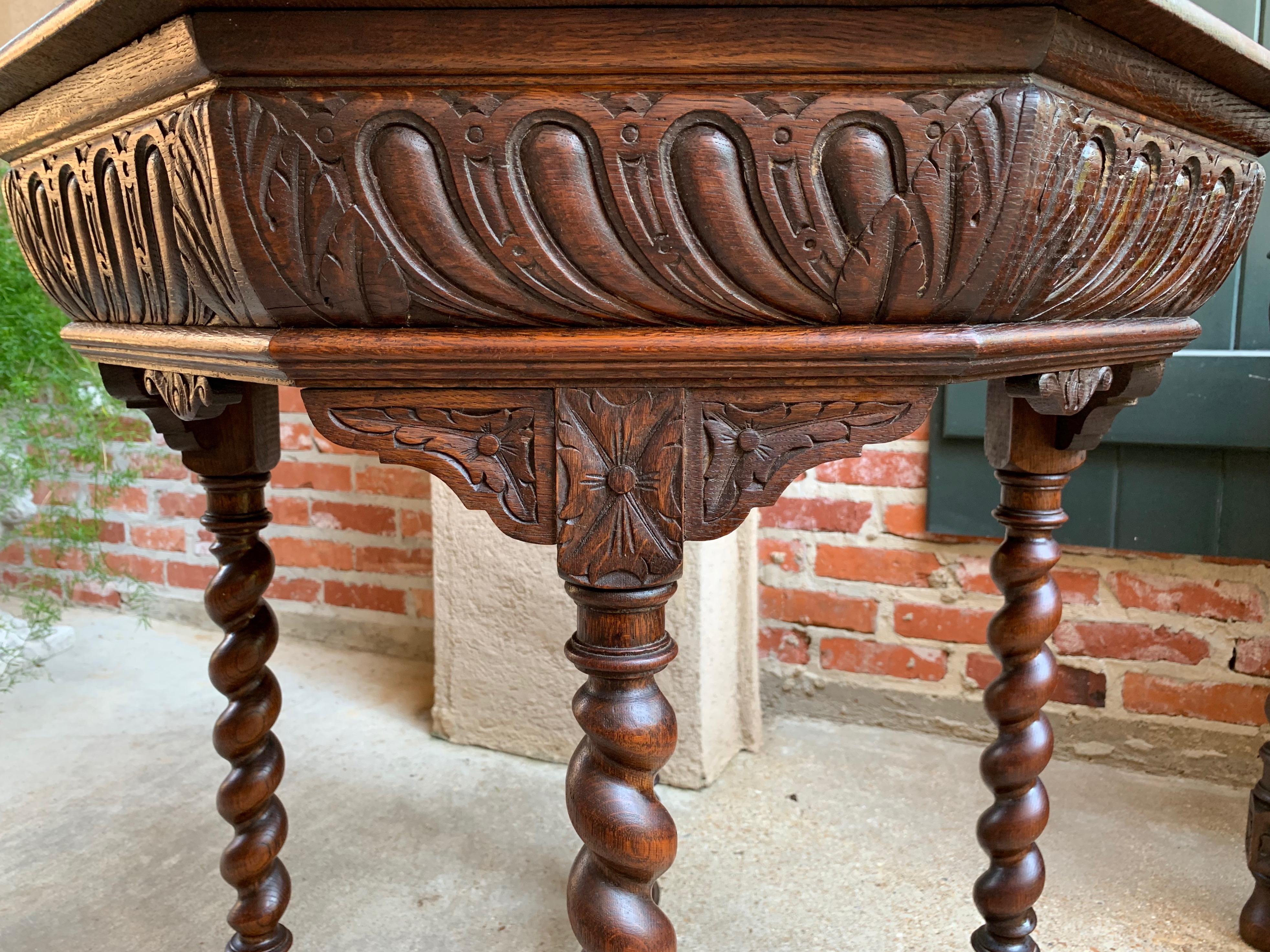 Antique French Carved Oak Center Octagon Table Barley Twist Library Sofa 3