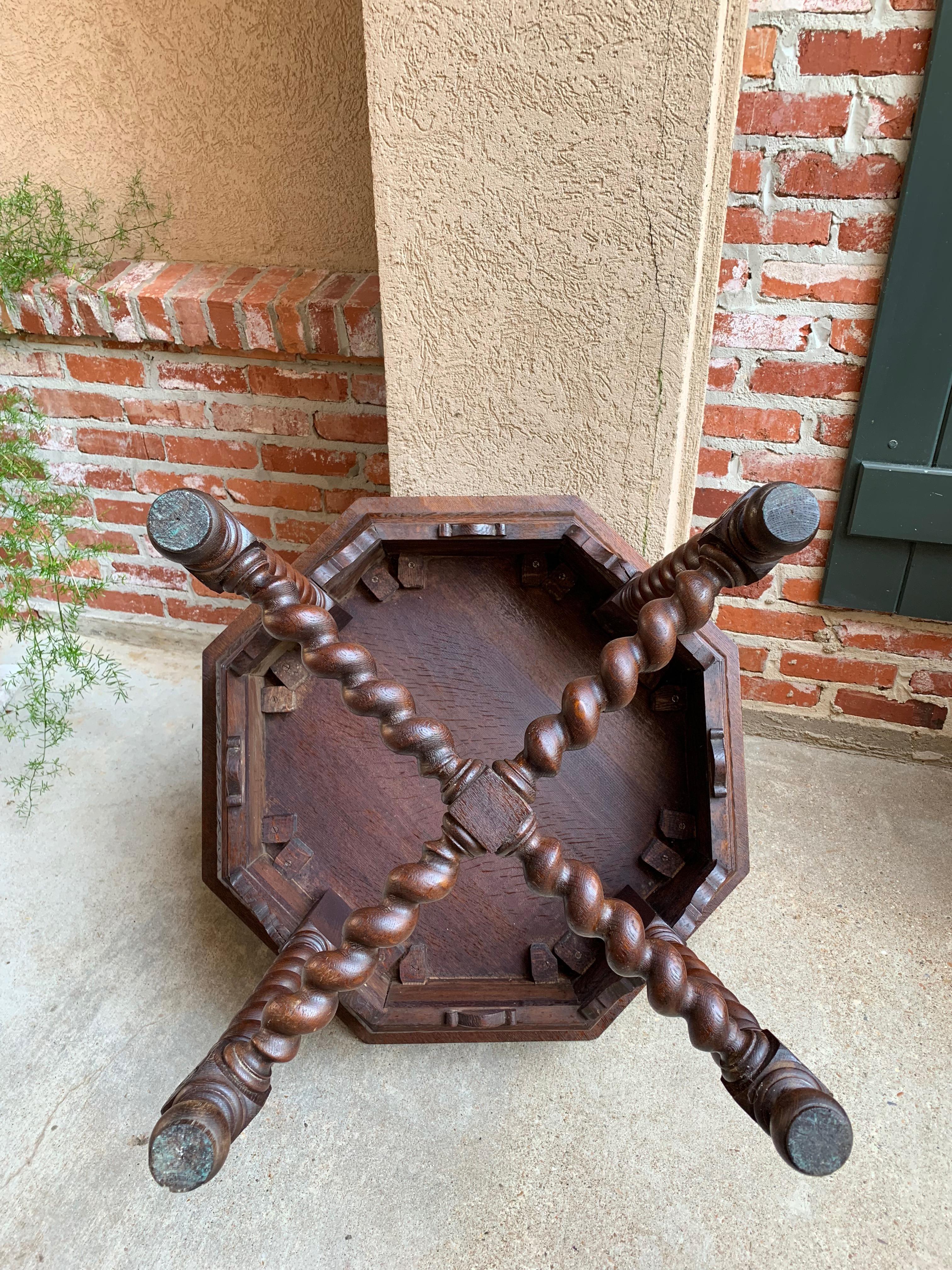 Antique French Carved Oak Center Octagon Table Barley Twist Library Sofa 4