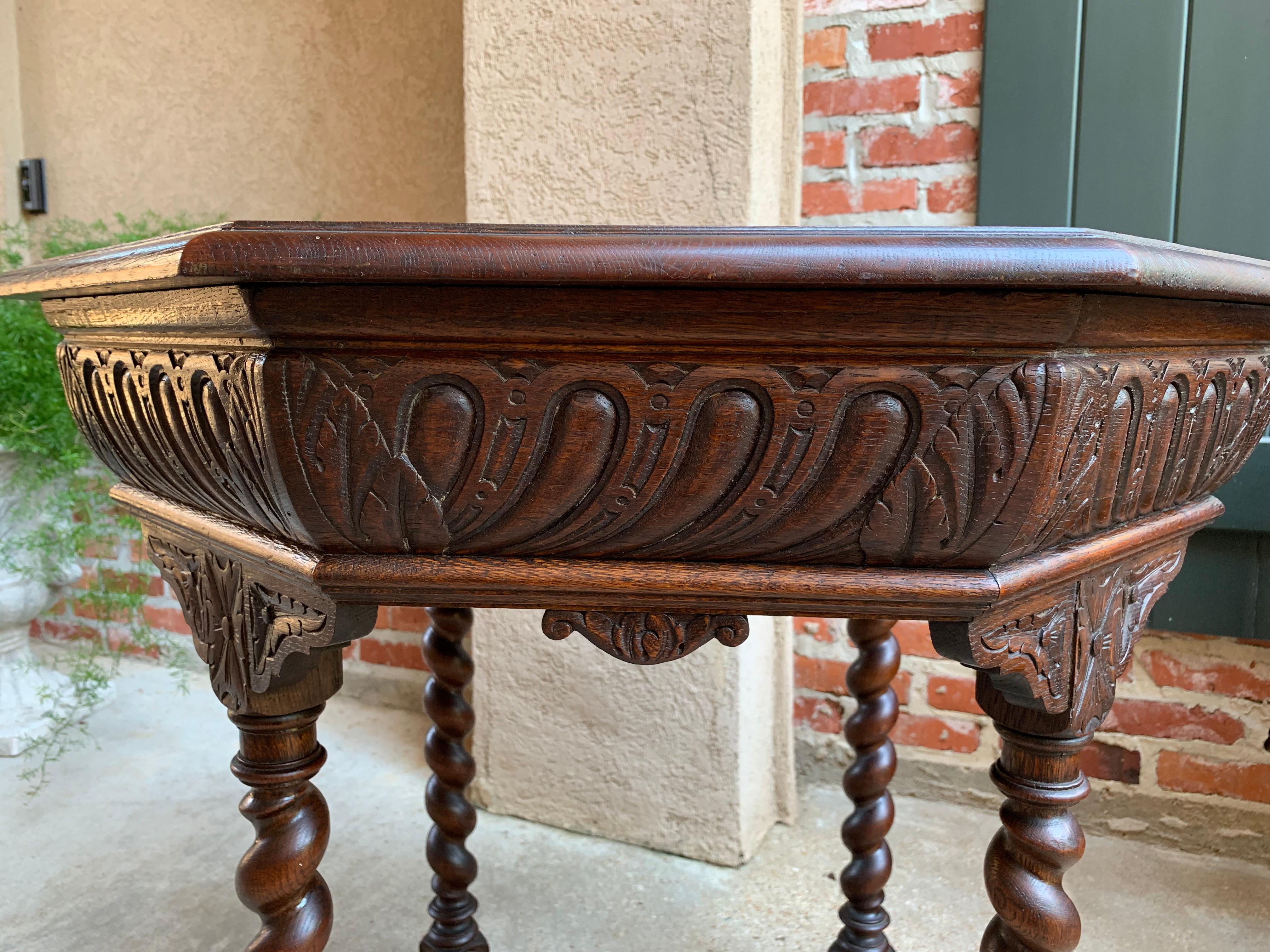 Antique French Carved Oak Center Octagon Table Barley Twist Library Sofa 7