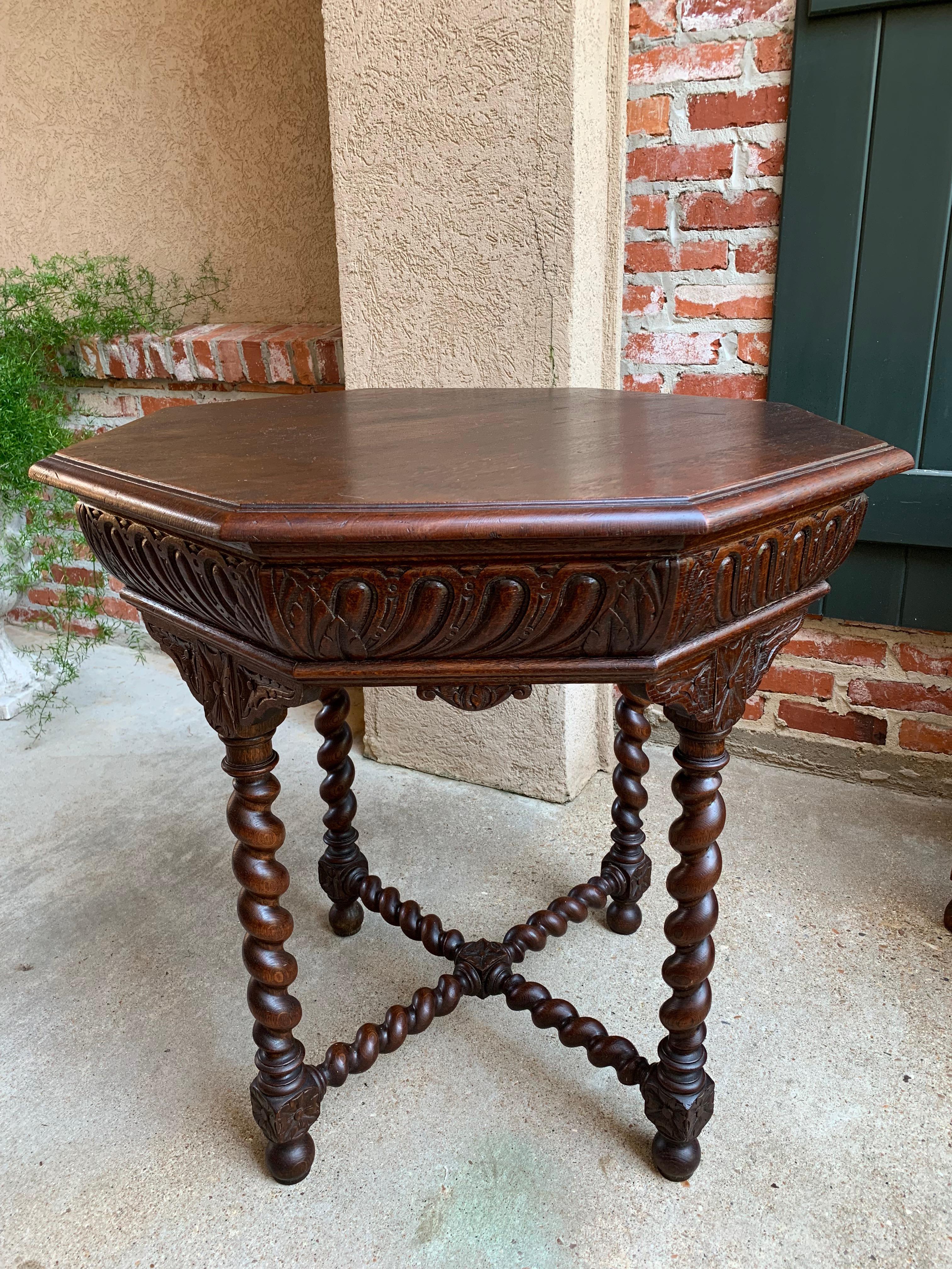 Direct from France, an ornately carved antique French “octagonal” table with impressive Silhouette and commanding design!~
~(This style table was originally used with large tapestry “throne” chairs, thus the large scale and carvings)~
~In today’s