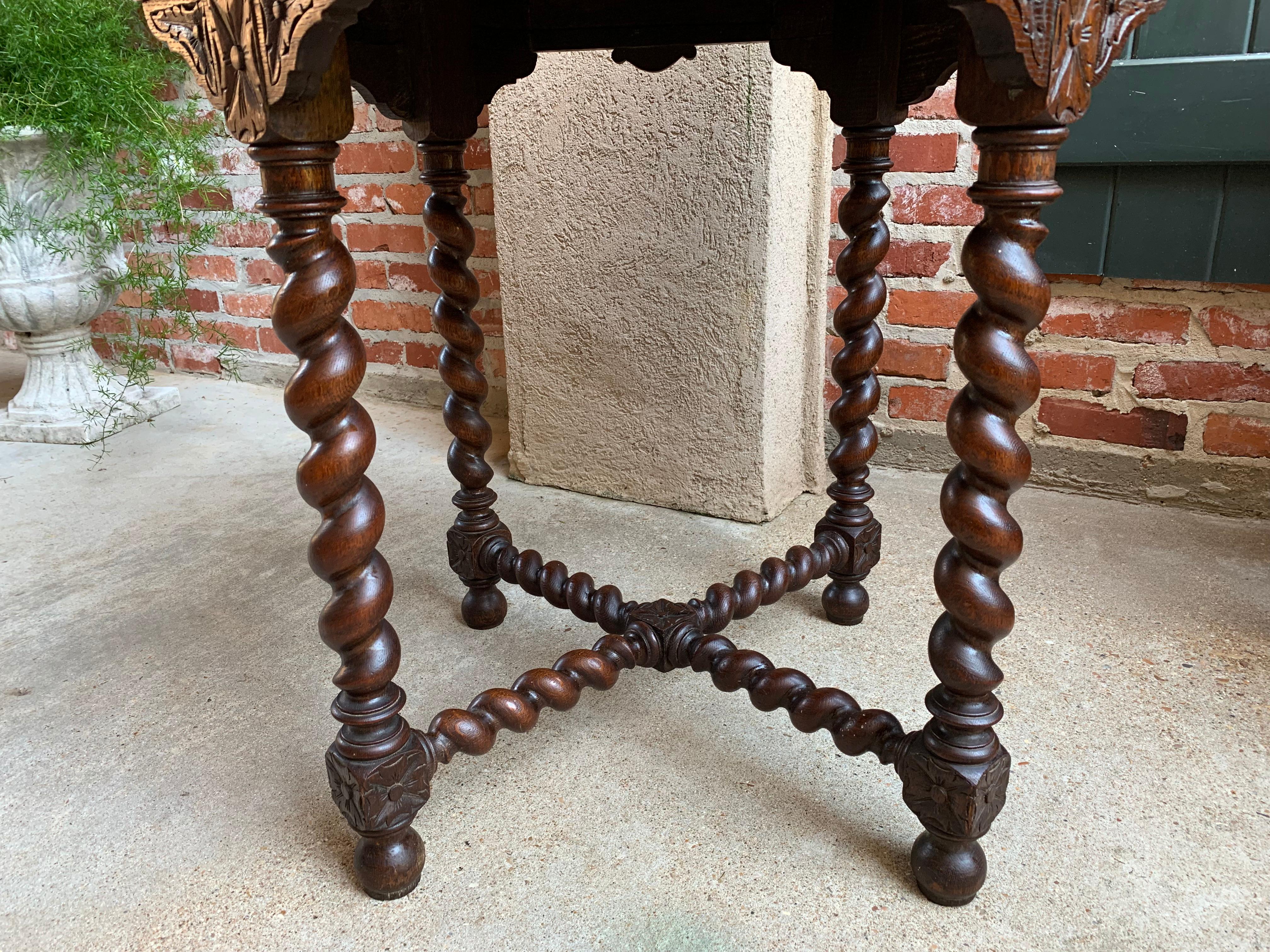 Antique French Carved Oak Center Octagon Table Barley Twist Library Sofa In Good Condition In Shreveport, LA