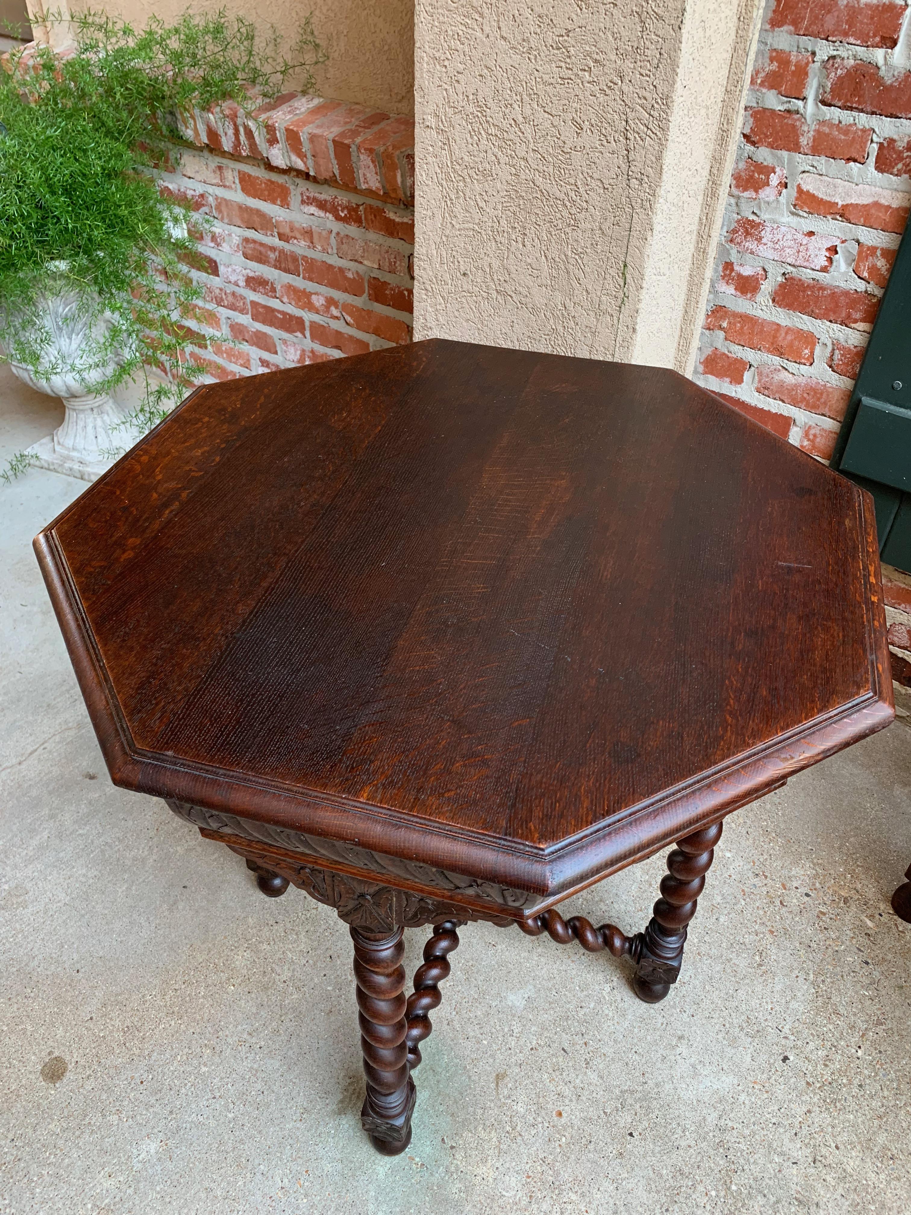 Late 19th Century Antique French Carved Oak Center Octagon Table Barley Twist Library Sofa