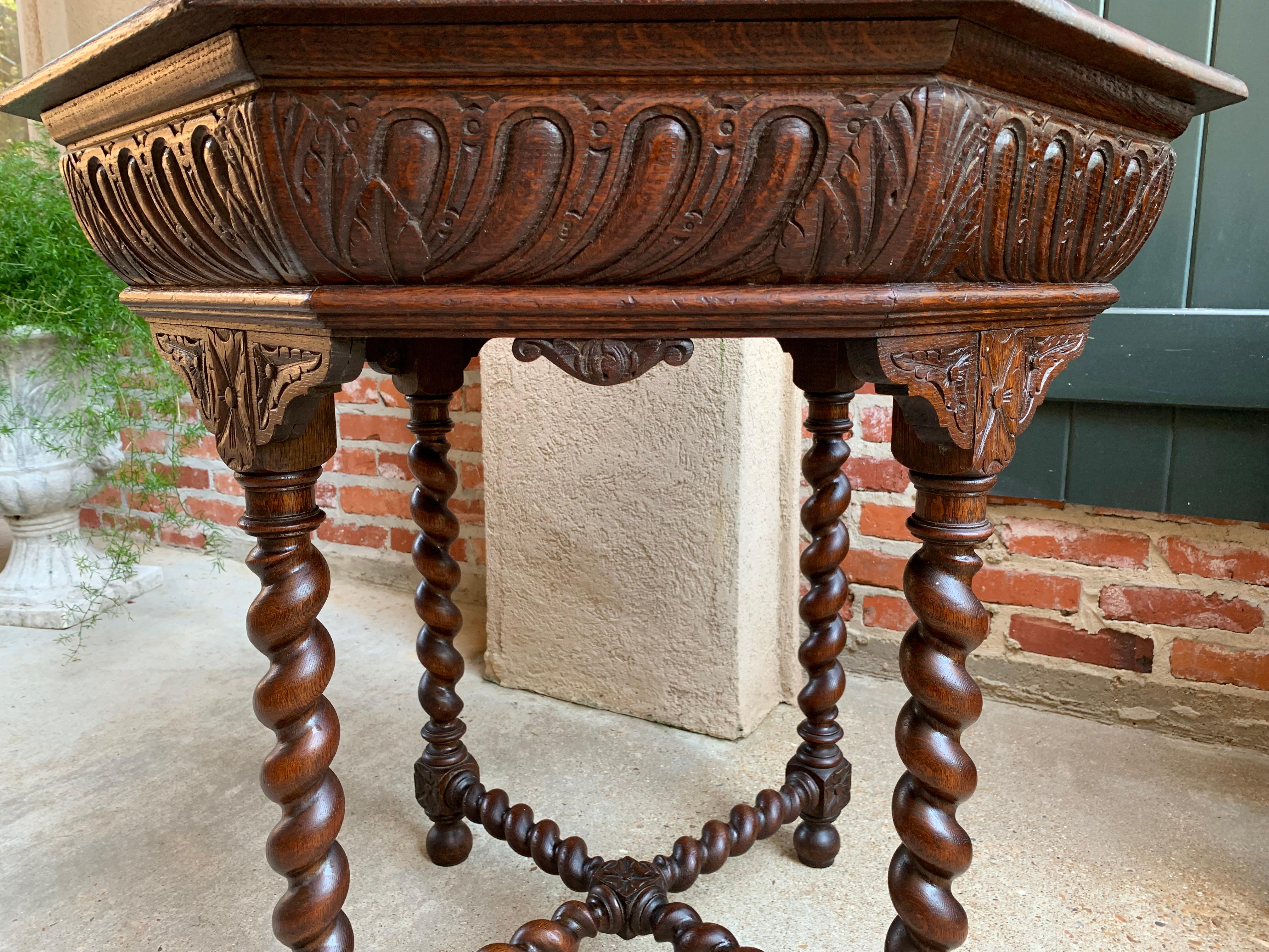Antique French Carved Oak Center Octagon Table Barley Twist Library Sofa 2