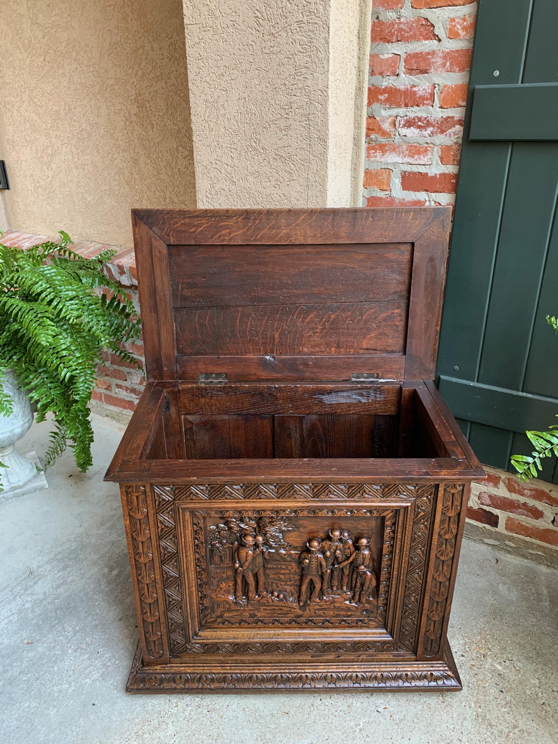 Antique French Carved Oak Chest Trunk Cabinet Breton Brittany Bocce Ball 19th C 4