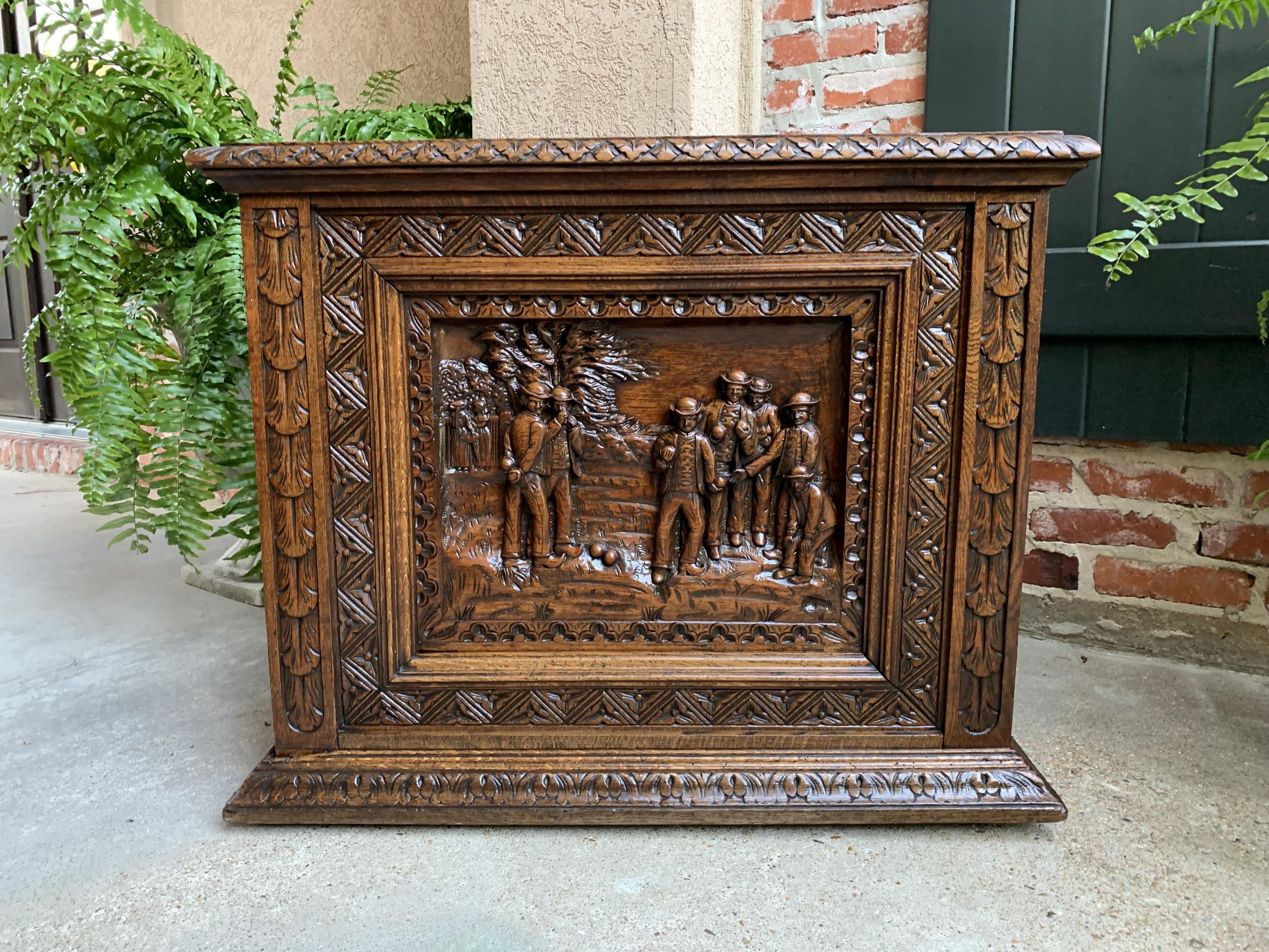 Antique French Carved Oak Chest Trunk Cabinet Breton Brittany Bocce Ball 19th C 7