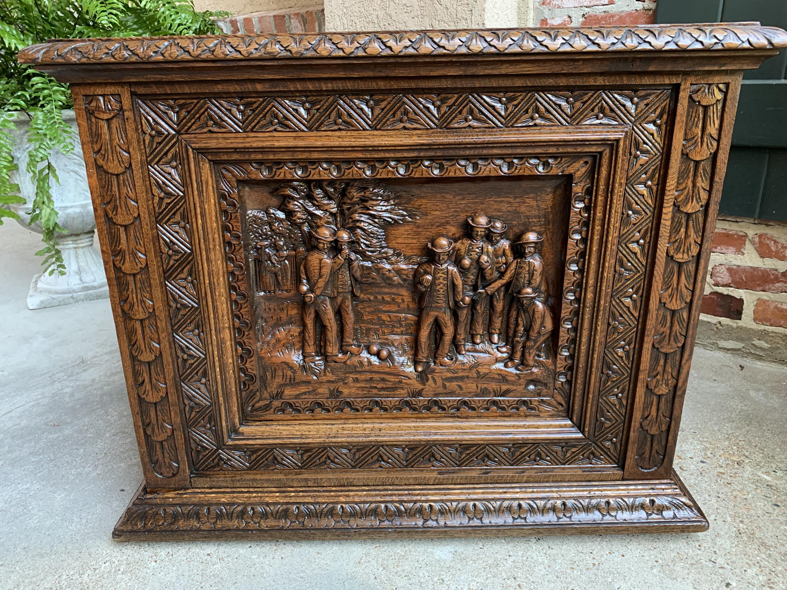 Antique French Carved Oak Chest Trunk Cabinet Breton Brittany Bocce Ball 19th C 9