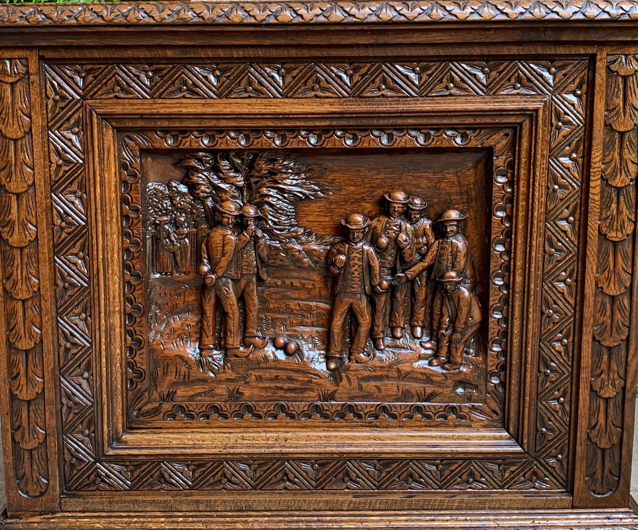 Antique French Carved Oak Chest Trunk Cabinet Breton Brittany Bocce Ball 19th C 10