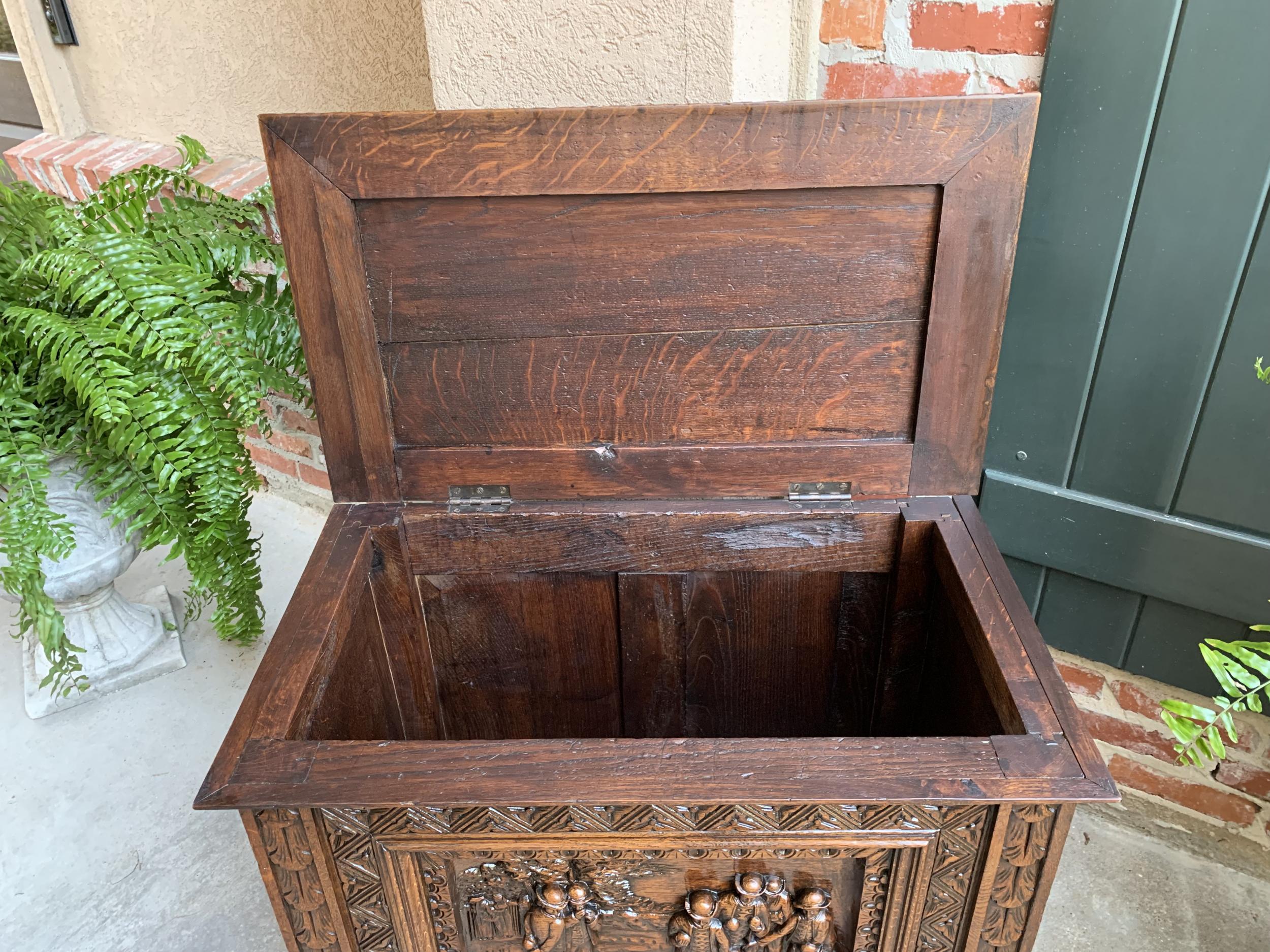 Antique French Carved Oak Chest Trunk Cabinet Breton Brittany Bocce Ball 19th C 13