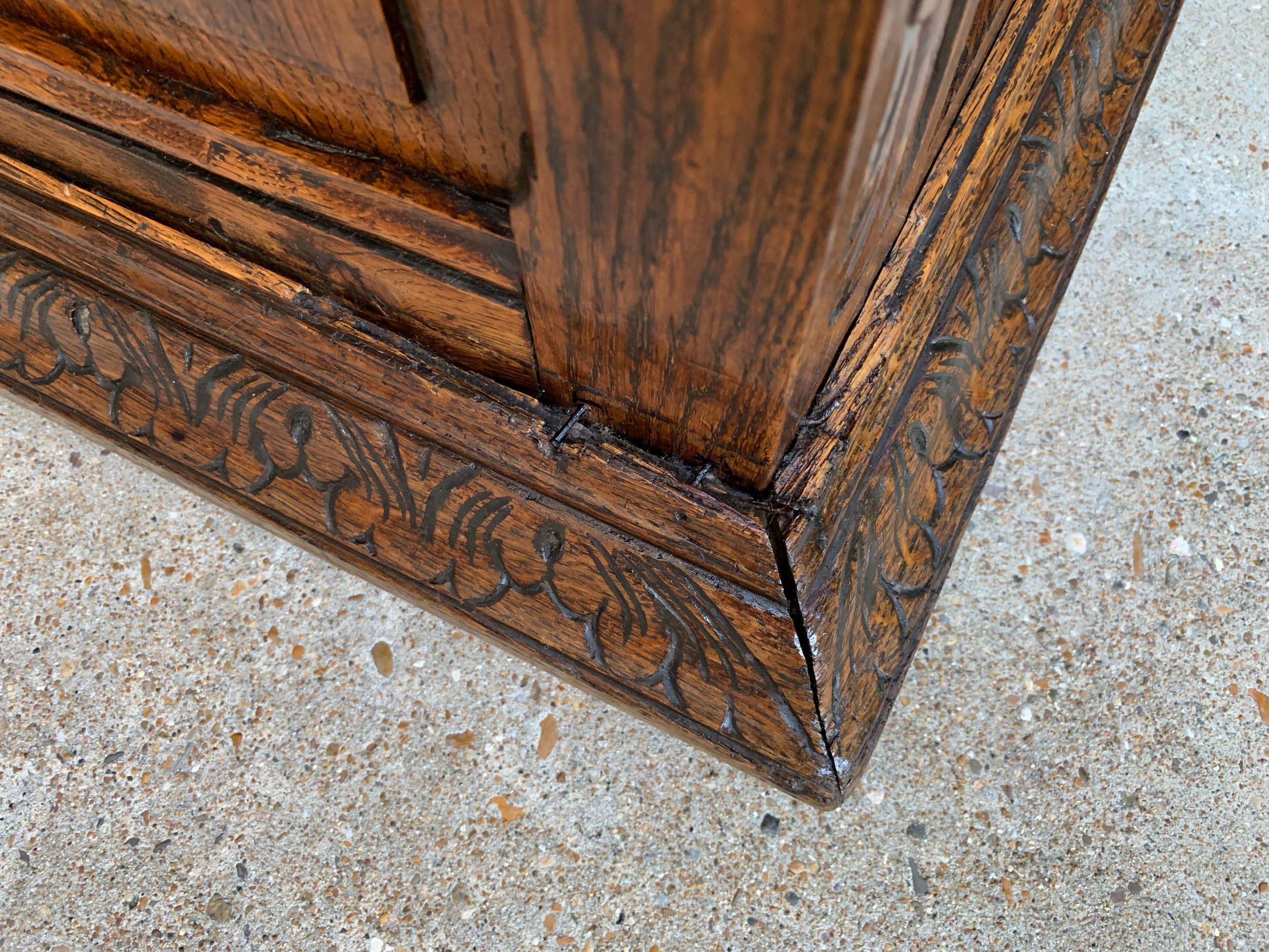 Antique French Carved Oak Chest Trunk Cabinet Breton Brittany Bocce Ball 19th C 14