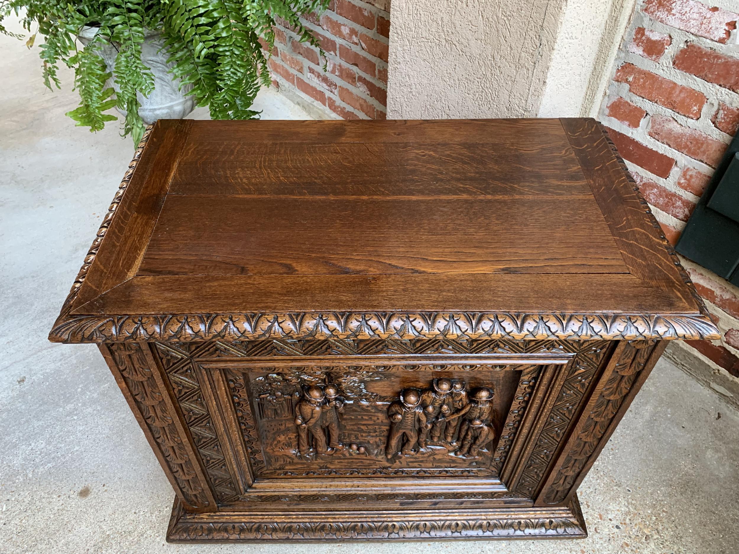 Antique French Carved Oak Chest Trunk Cabinet Breton Brittany Bocce Ball 19th C 1