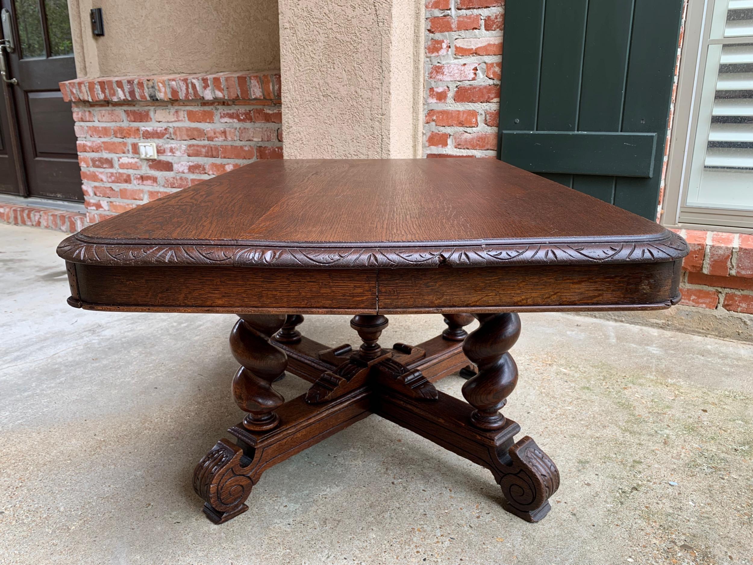 Antique French Carved Oak Coffee Table Barley Twist Rectangle Renaissance 6