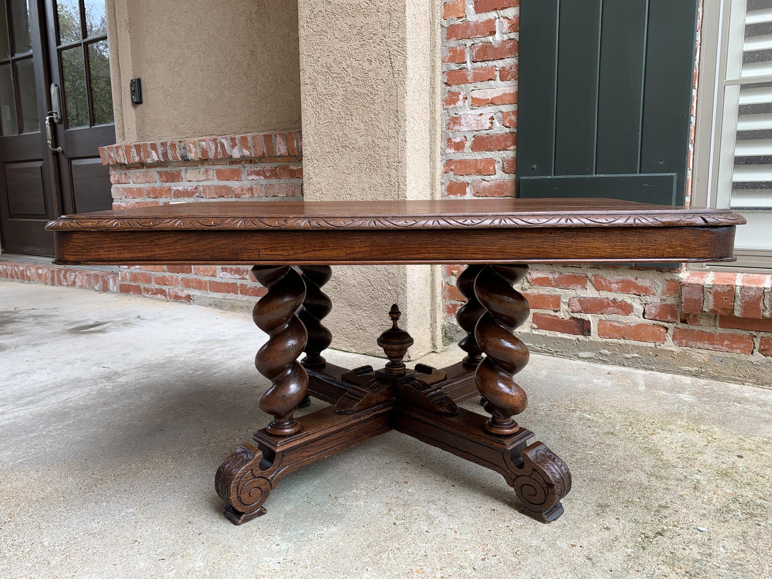 Antique French Carved Oak Coffee Table Barley Twist Rectangle Renaissance 8