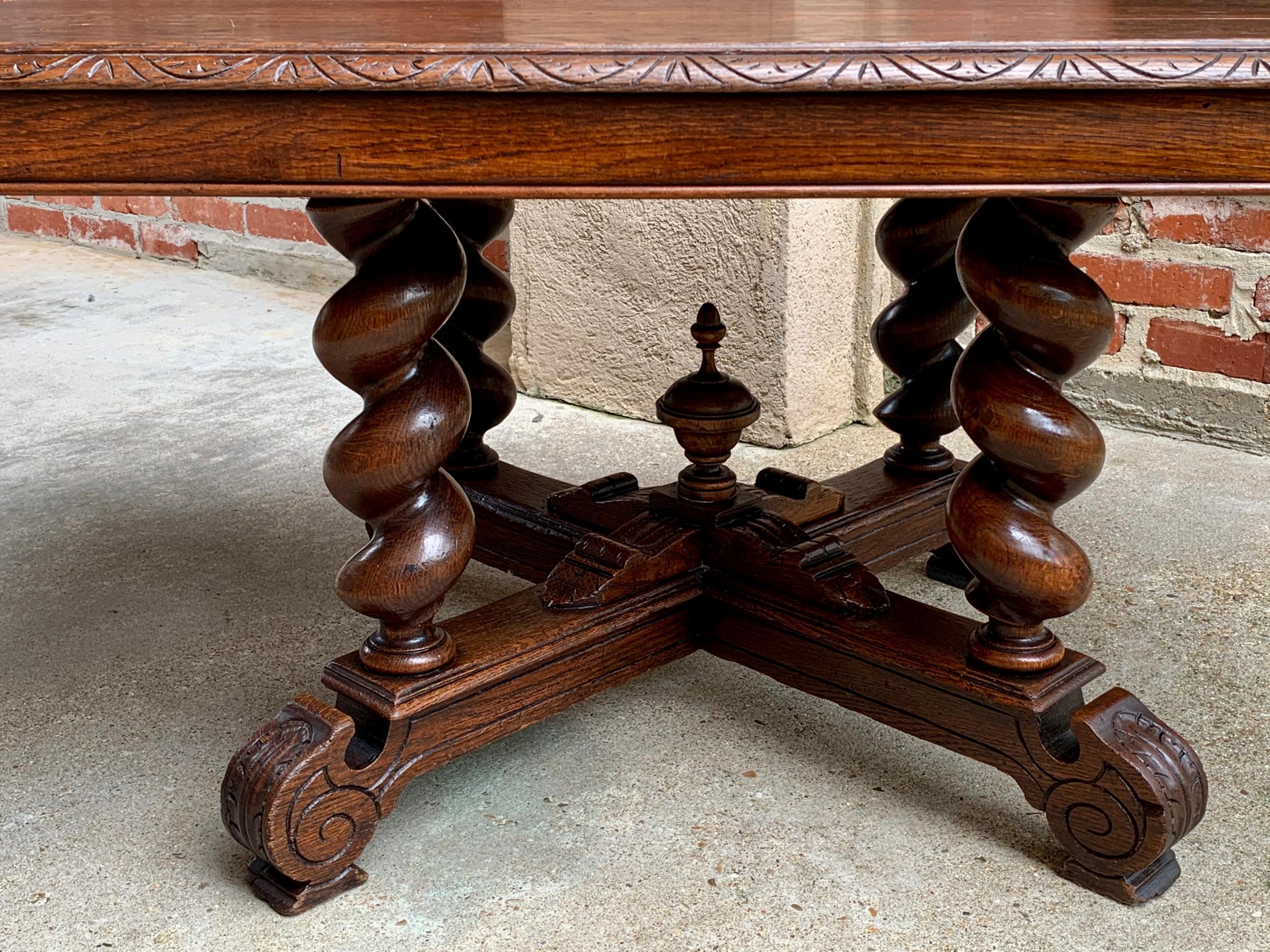 Antique French Carved Oak Coffee Table Barley Twist Rectangle Renaissance 11