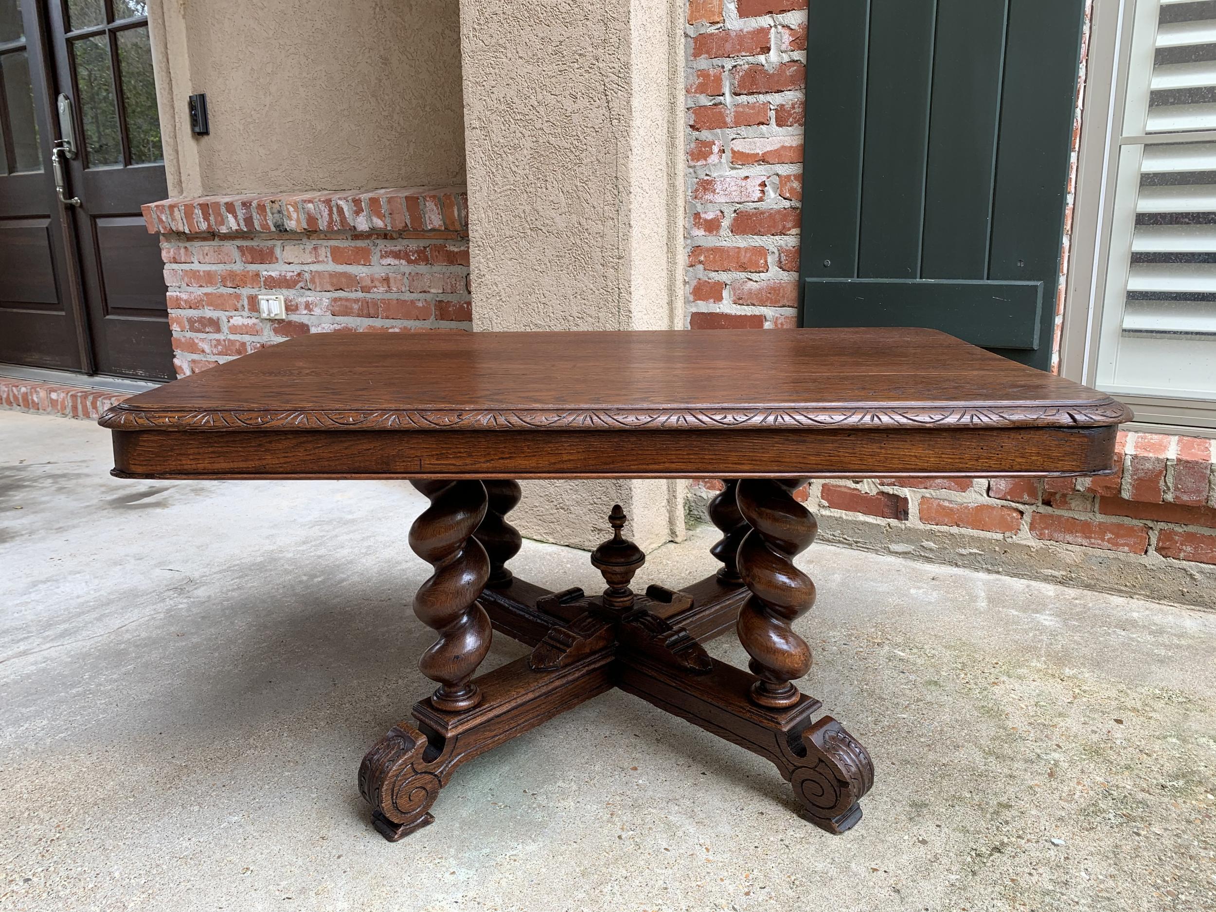 Louis XIV Antique French Carved Oak Coffee Table Barley Twist Rectangle Renaissance