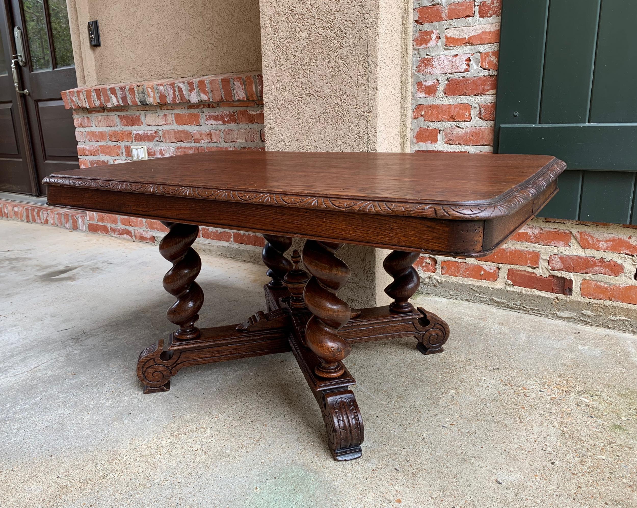 20th Century Antique French Carved Oak Coffee Table Barley Twist Rectangle Renaissance