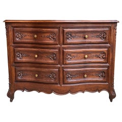 Antique French Carved Oak Commode Chest of Drawers Louis XV Style Cabinet Table