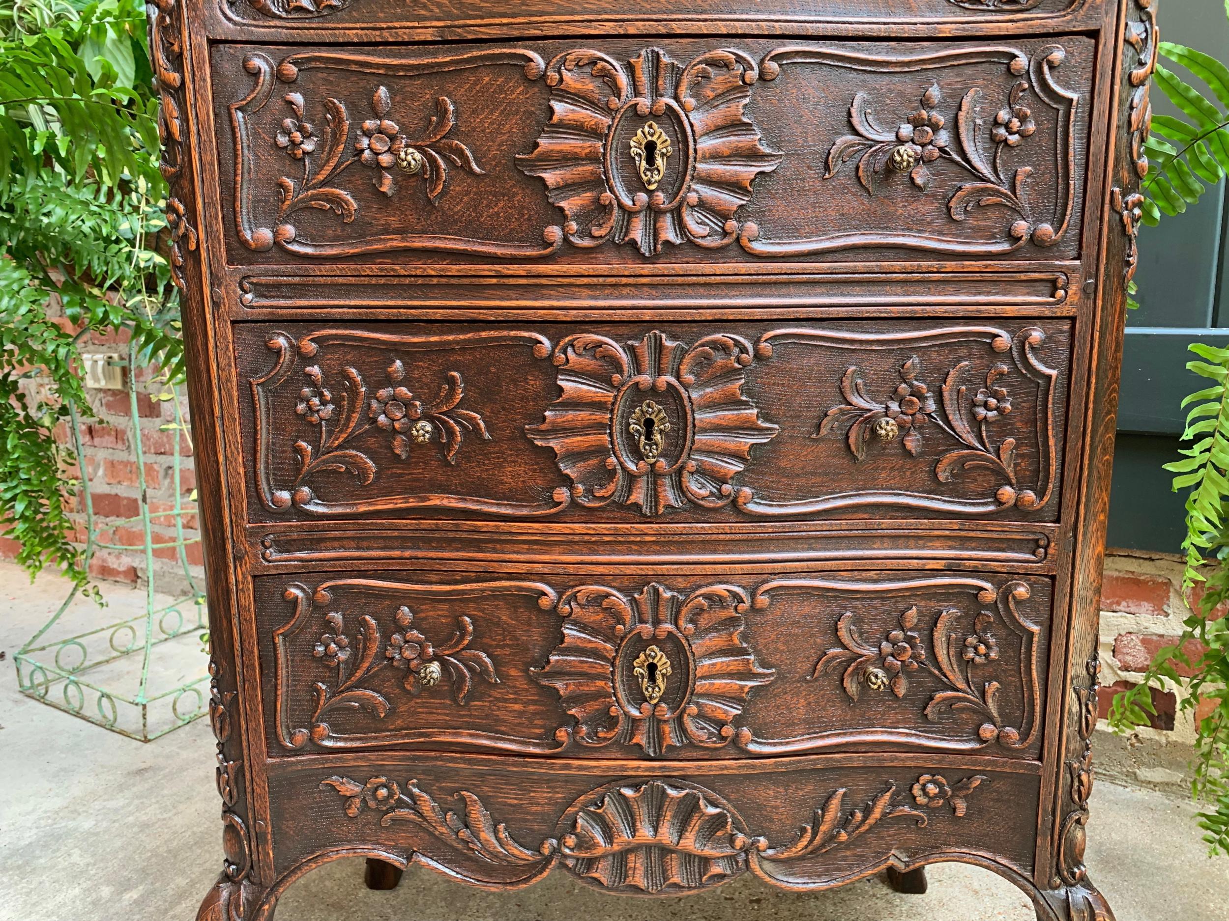 Antique French Carved Oak Commode Chest of Drawers Table Louis XV Nightstand 13