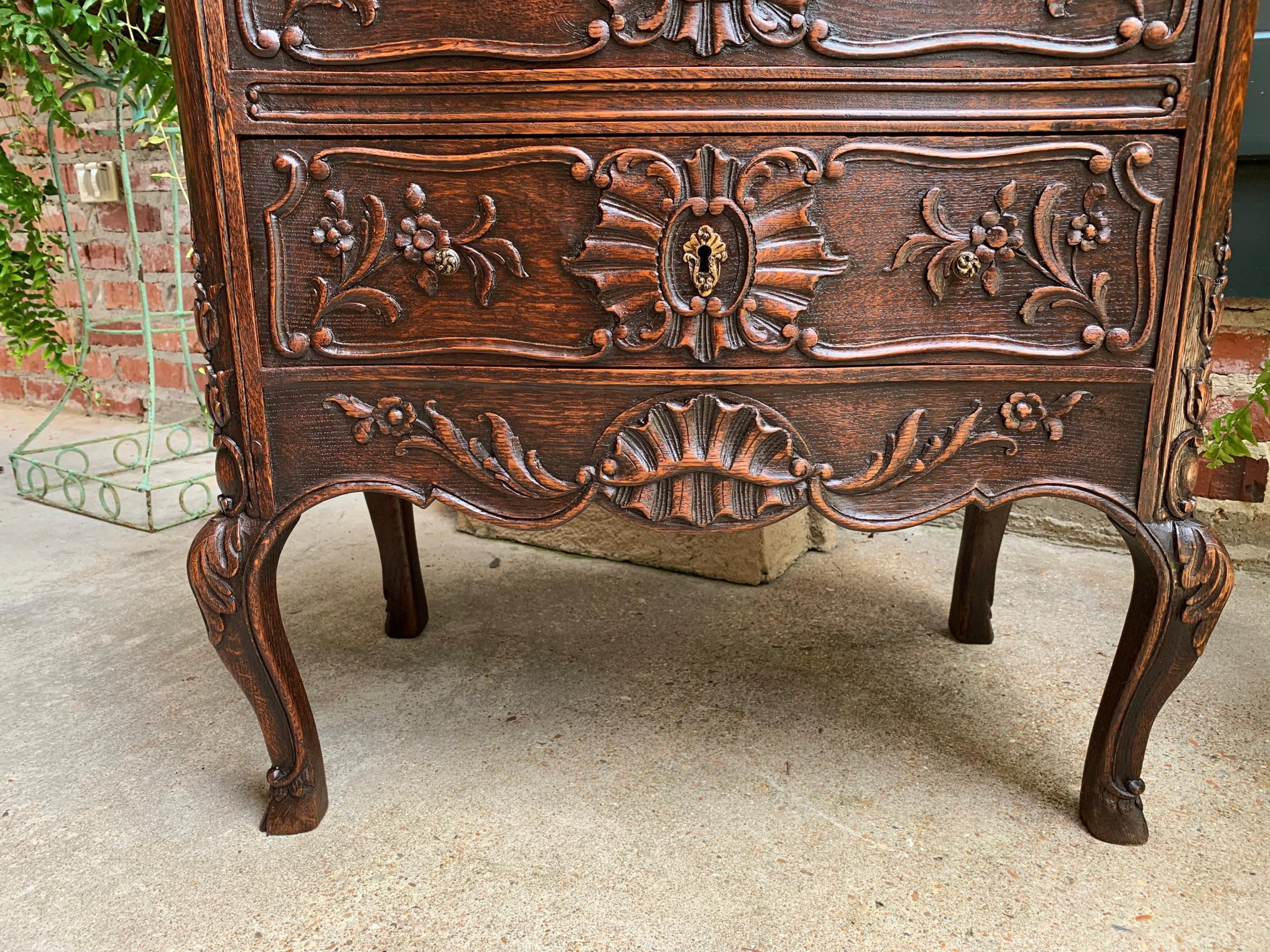 Antique French Carved Oak Commode Chest of Drawers Table Louis XV Nightstand 14