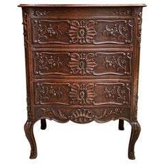 Antique French Carved Oak Commode Chest of Drawers Table Louis XV Nightstand