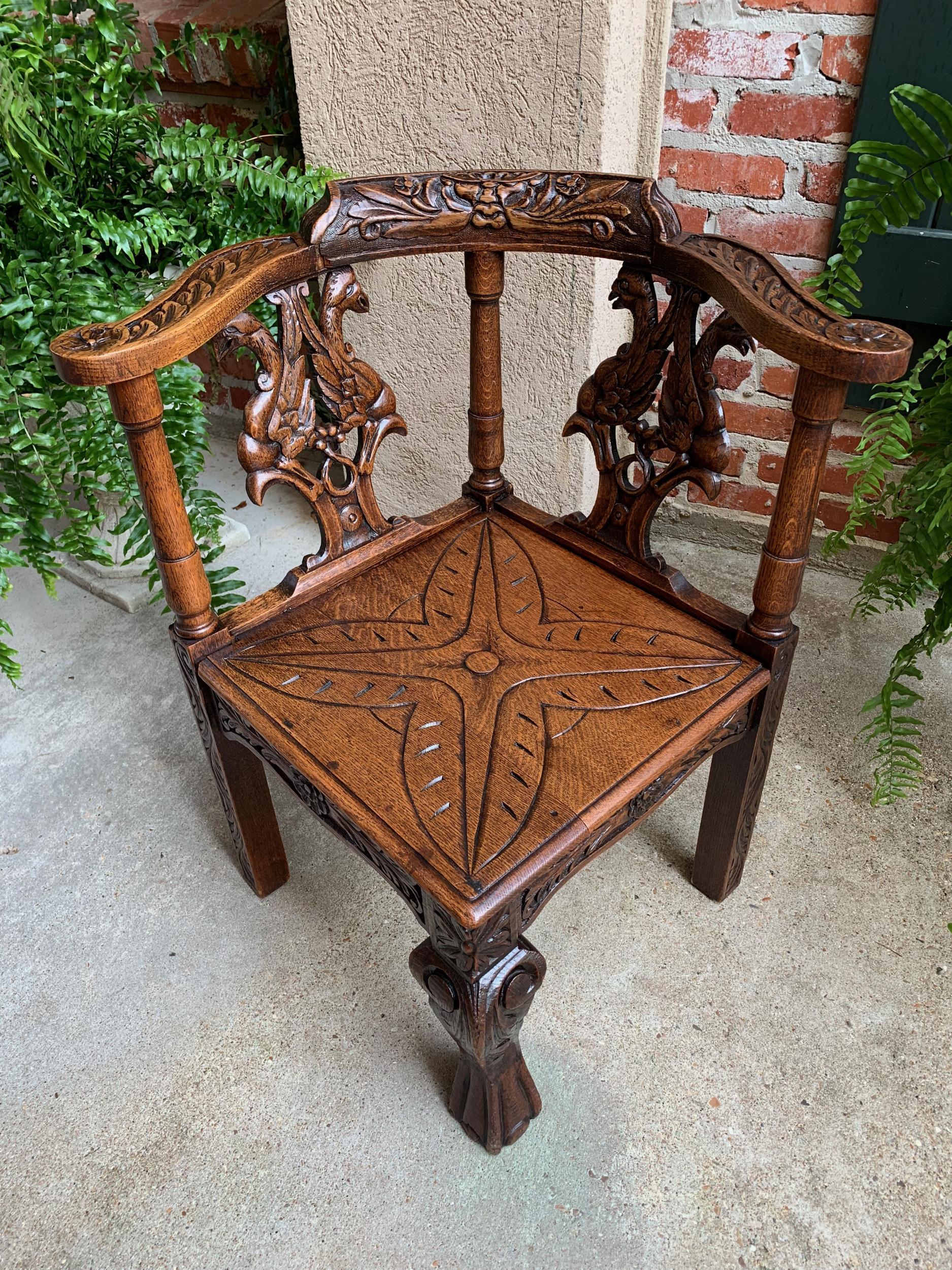 Hand-Carved Antique French Carved Oak Corner Arm Chair Renaissance Louis XIV style For Sale