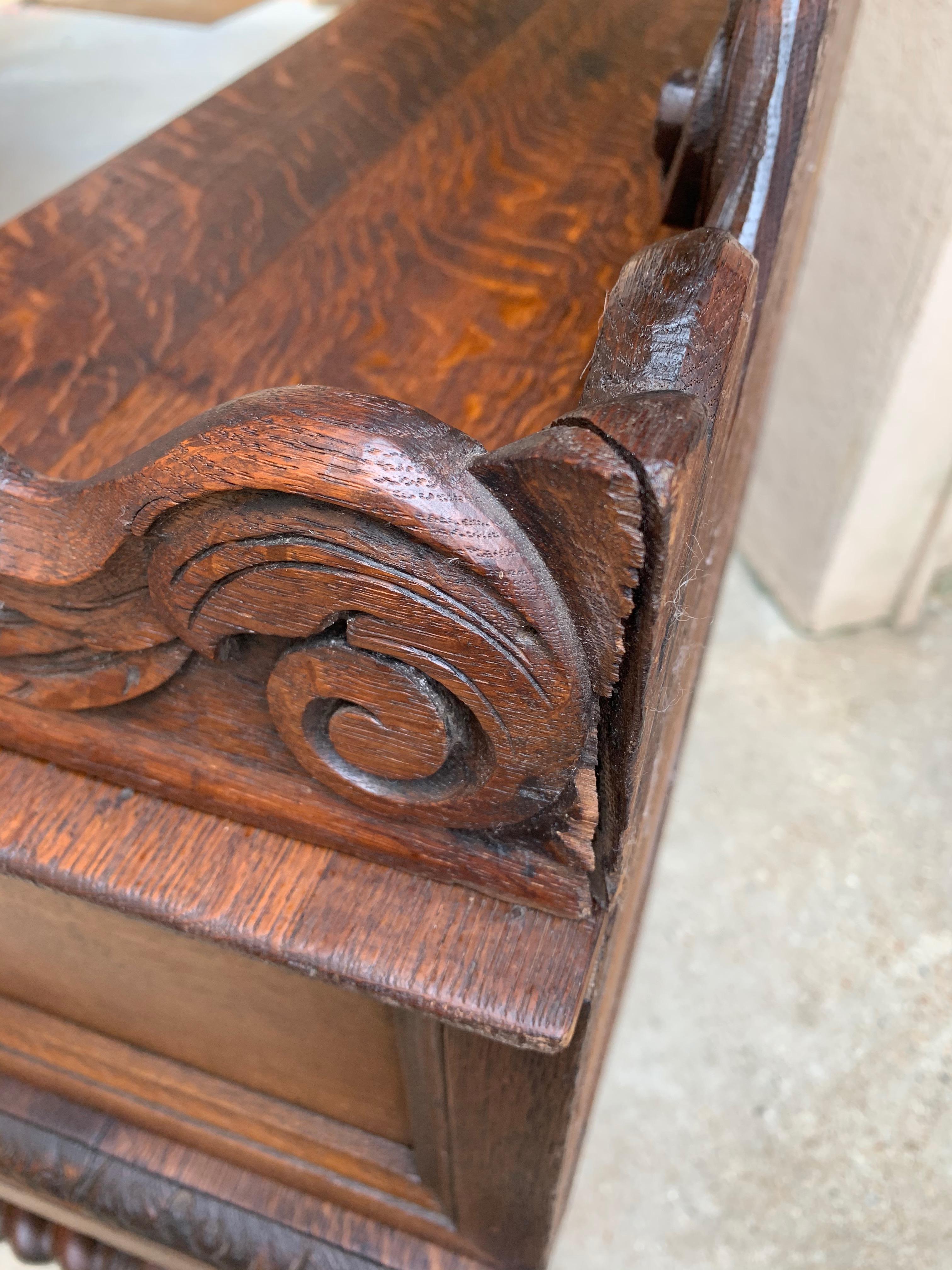 Antique French Carved Oak Desk Barley Twist Lion Black Forest Style Renaissance 12