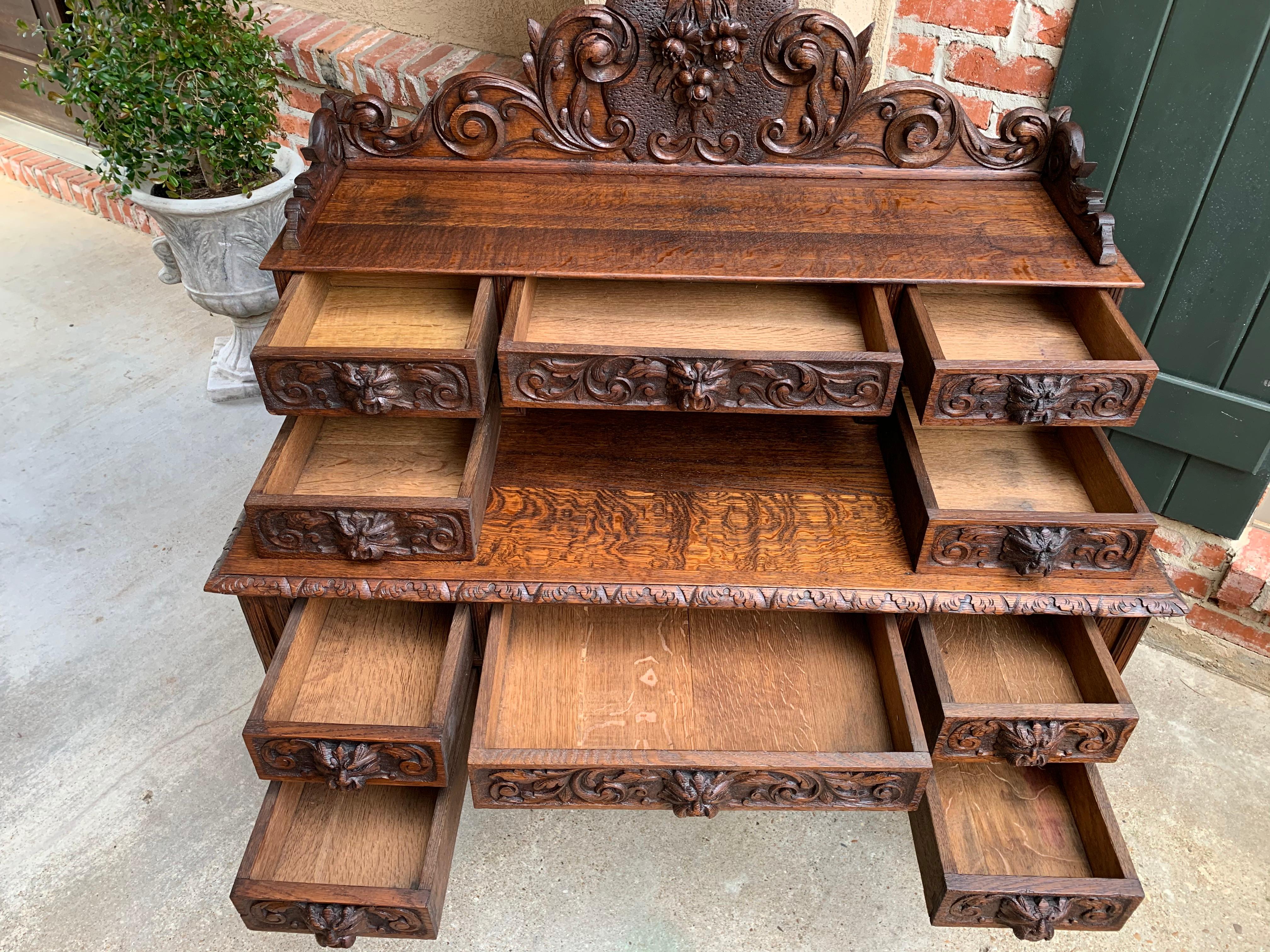 Antique French Carved Oak Desk Barley Twist Lion Black Forest Style Renaissance 4