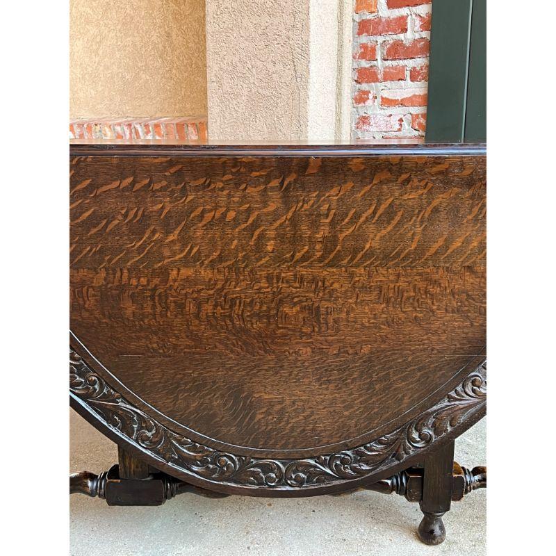 French Provincial Antique French Carved Oak Dining Kitchen Table Barley Twist Large Drop Leaf