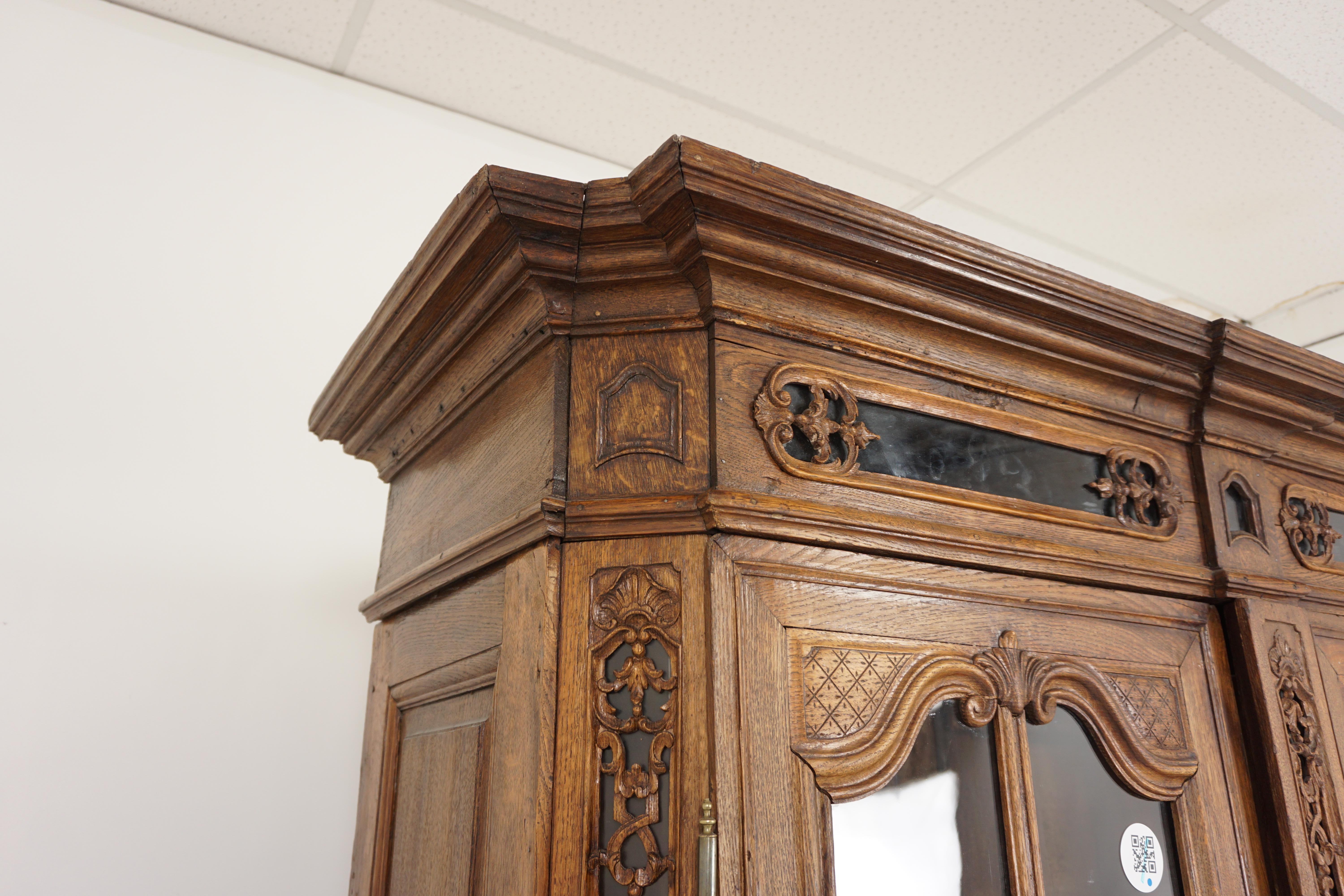 Antique French, Carved Oak Display Cabinet Bookcase, France, 1880, H109 For Sale 5