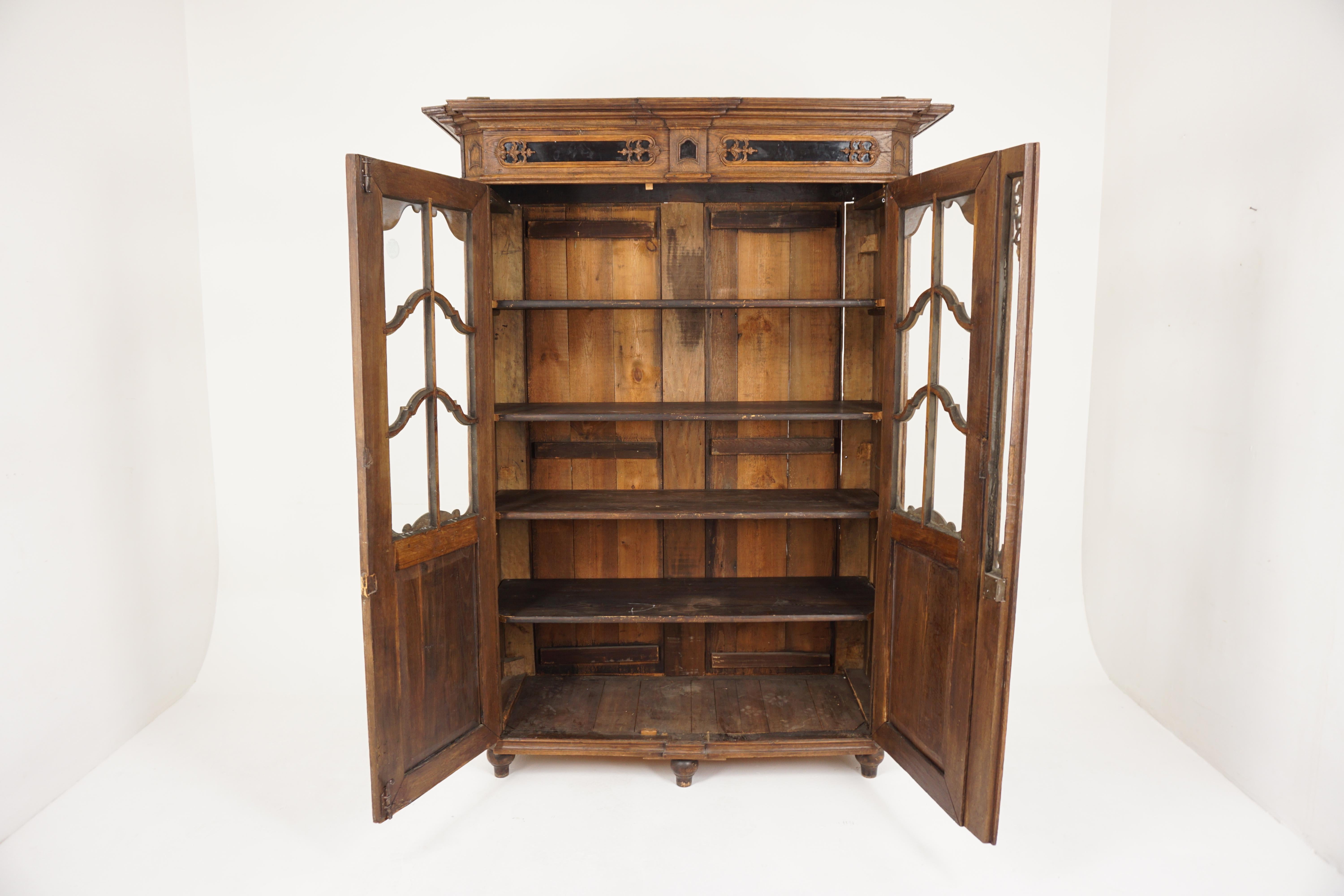 Antique French, Carved Oak Display Cabinet Bookcase, France, 1880, H109 For Sale 1