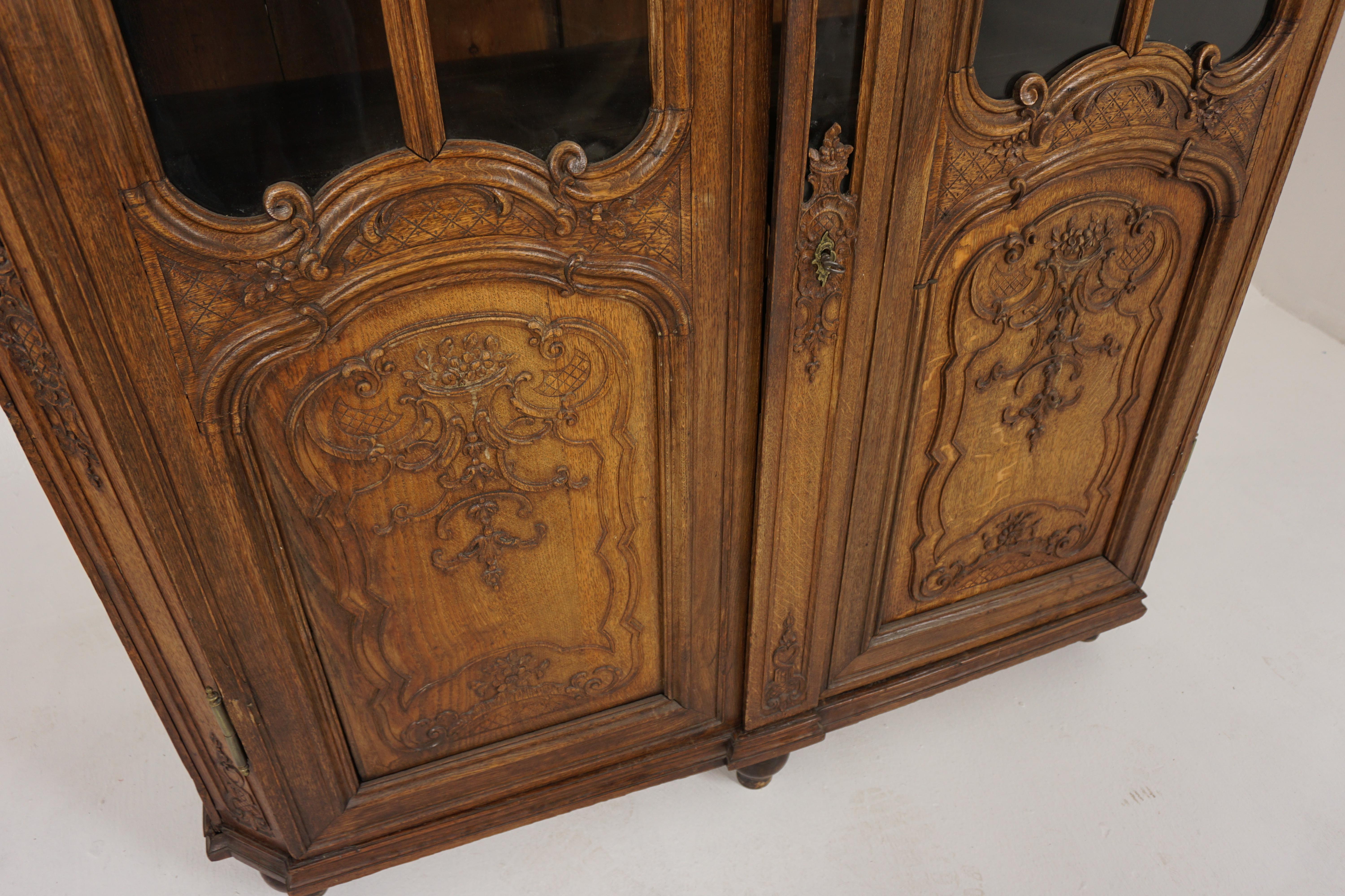 Antique French, Carved Oak Display Cabinet Bookcase, France, 1880, H109 For Sale 4