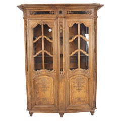 Antique French, Carved Oak Display Cabinet Bookcase, France, 1880, H109