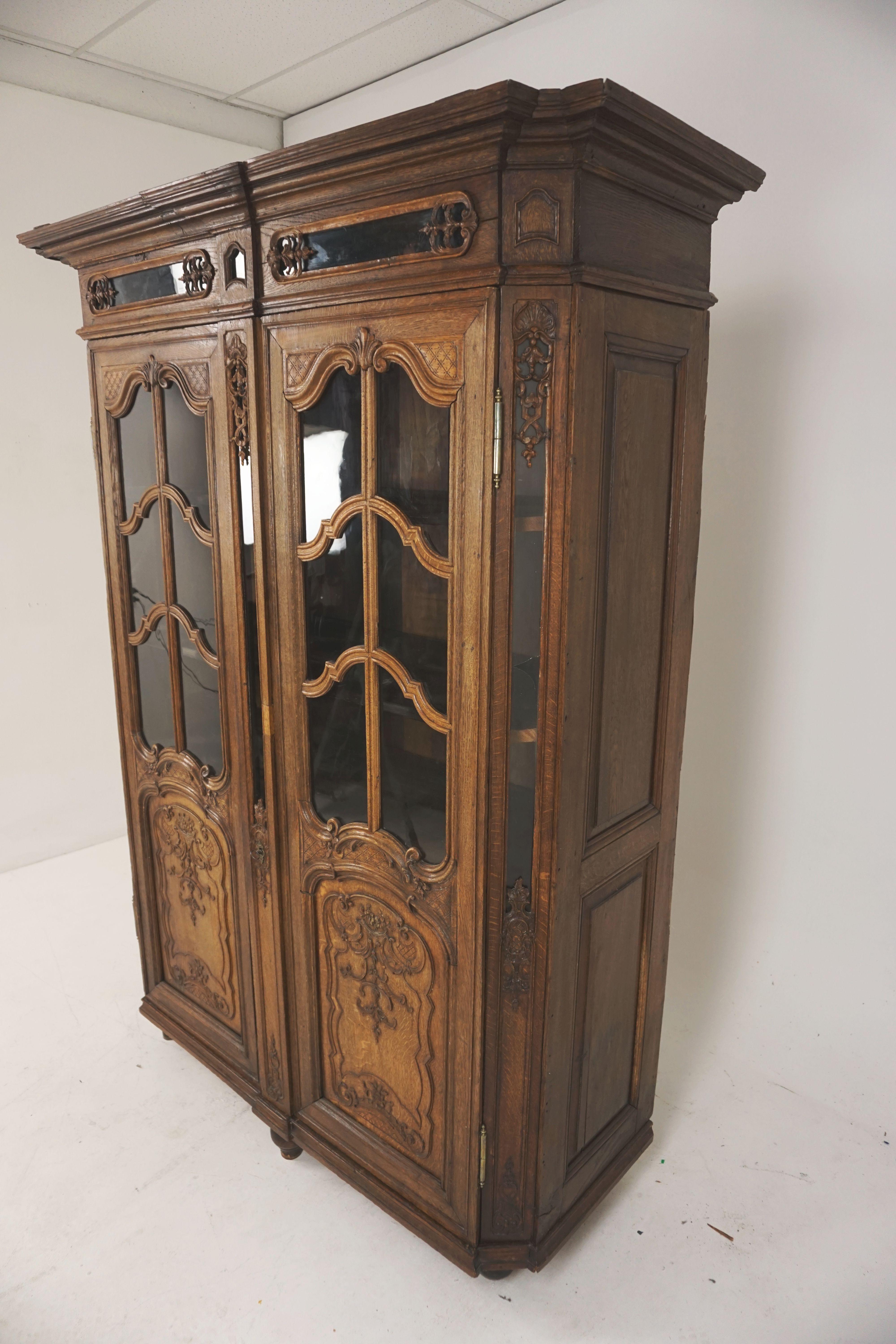 Hand-Crafted Antique French Carved Oak Display Cabinet, Bookcase France 1890, B2037