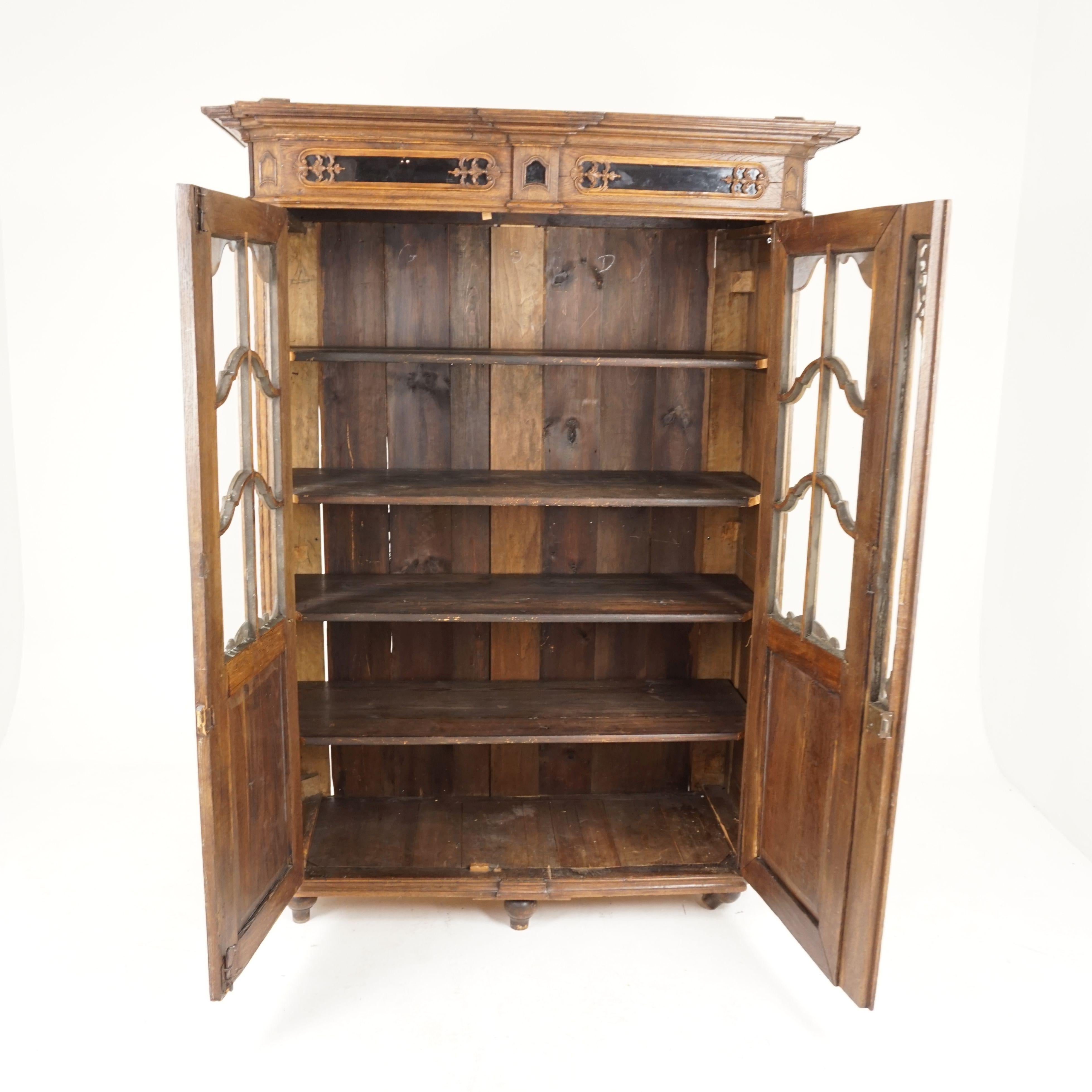 Antique French Carved Oak Display Cabinet, Bookcase France 1890, B2037 3