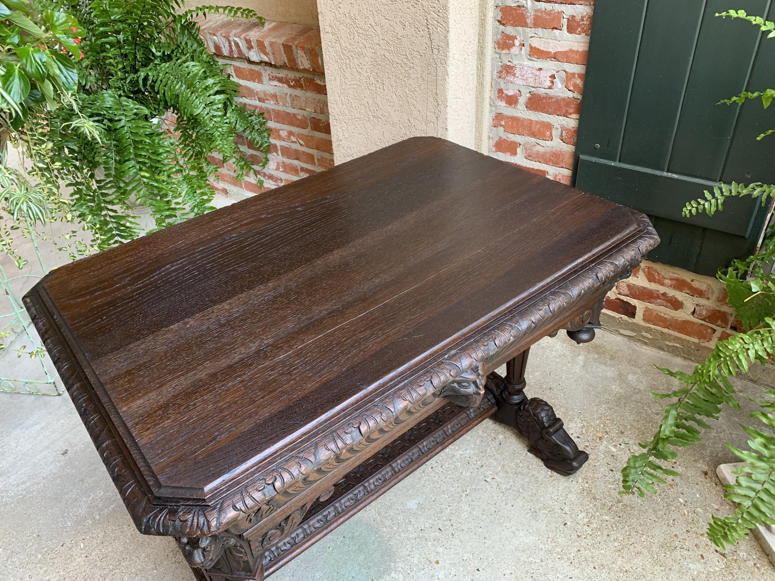 19th century French Carved Oak Dolphin Sofa Table Desk Renaissance Gothic  4