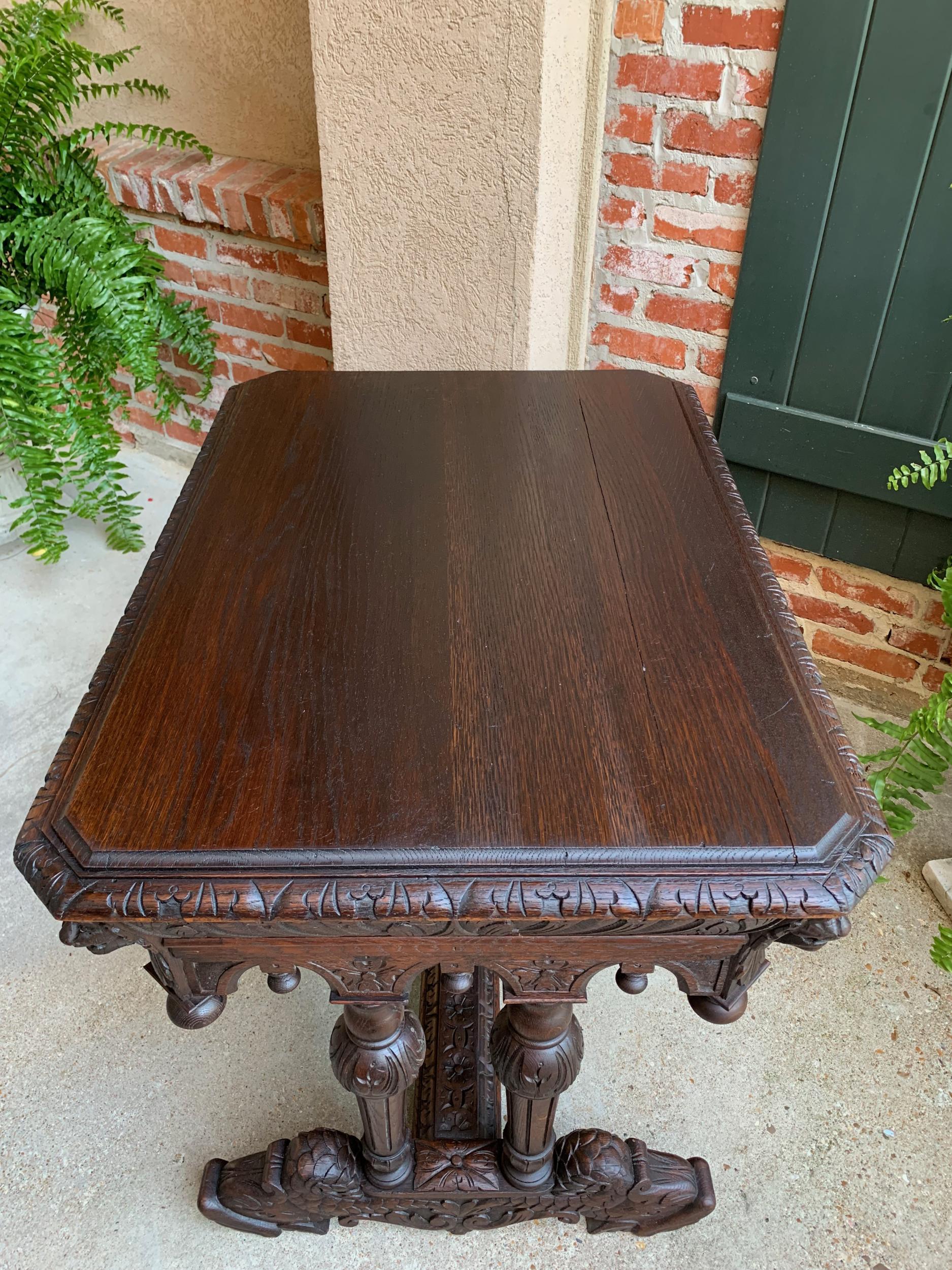 19th century French Carved Oak Dolphin Sofa Table Desk Renaissance Gothic  5